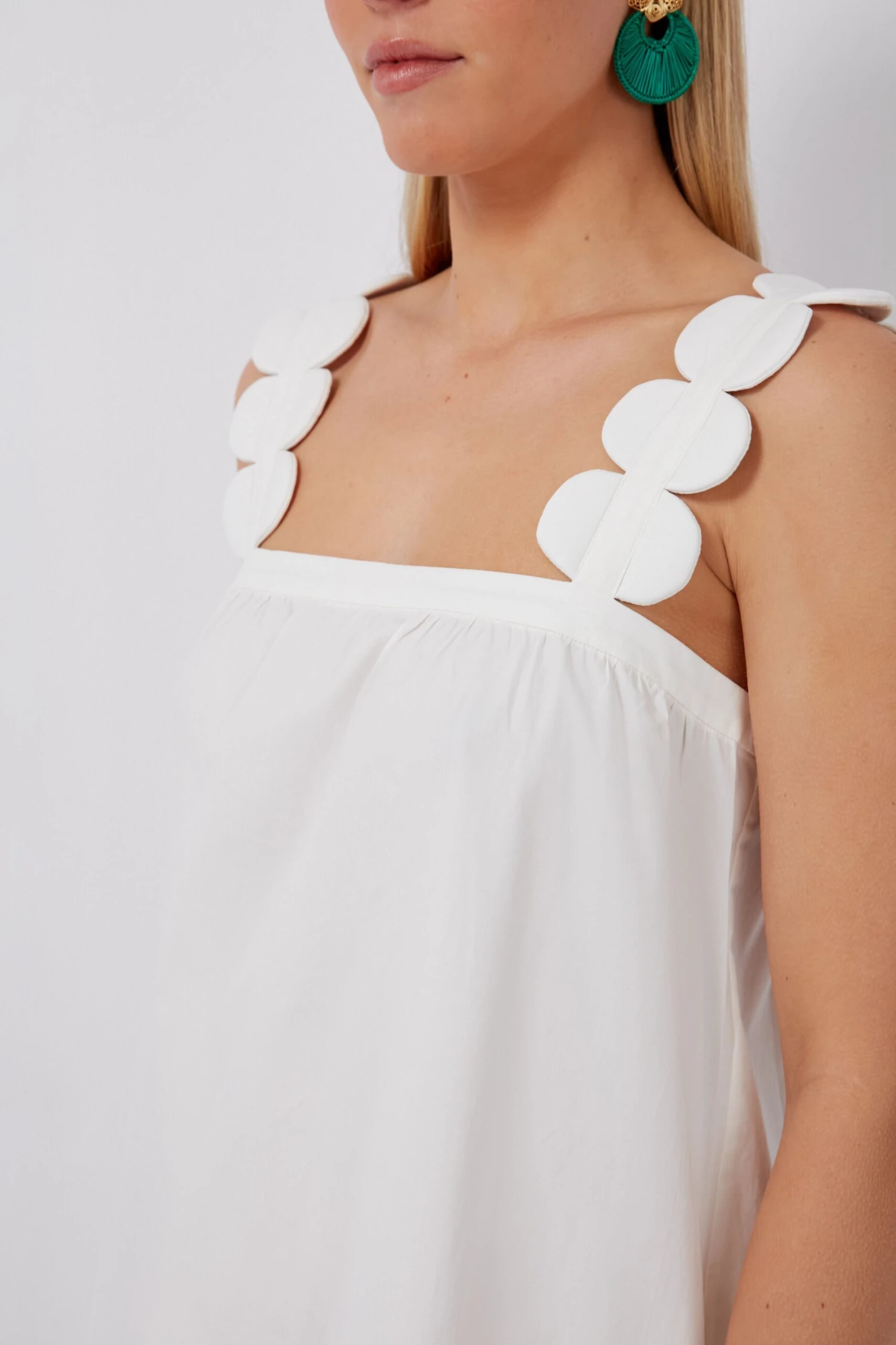 Off White Bubble Long Dress With Straps - Image 6