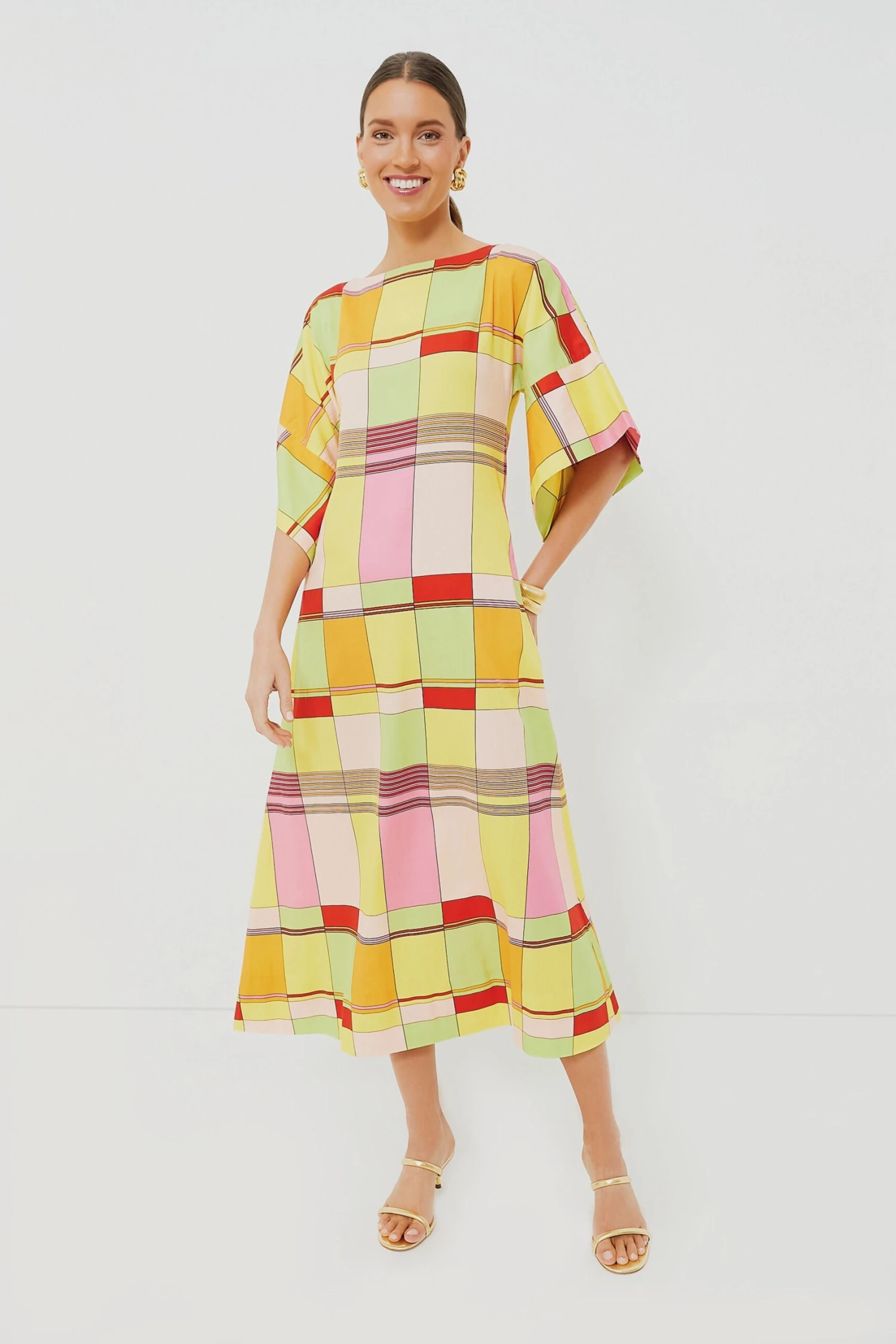 Yellow Colorblock Plaid Spinnaker Maxi Dress - Image 6