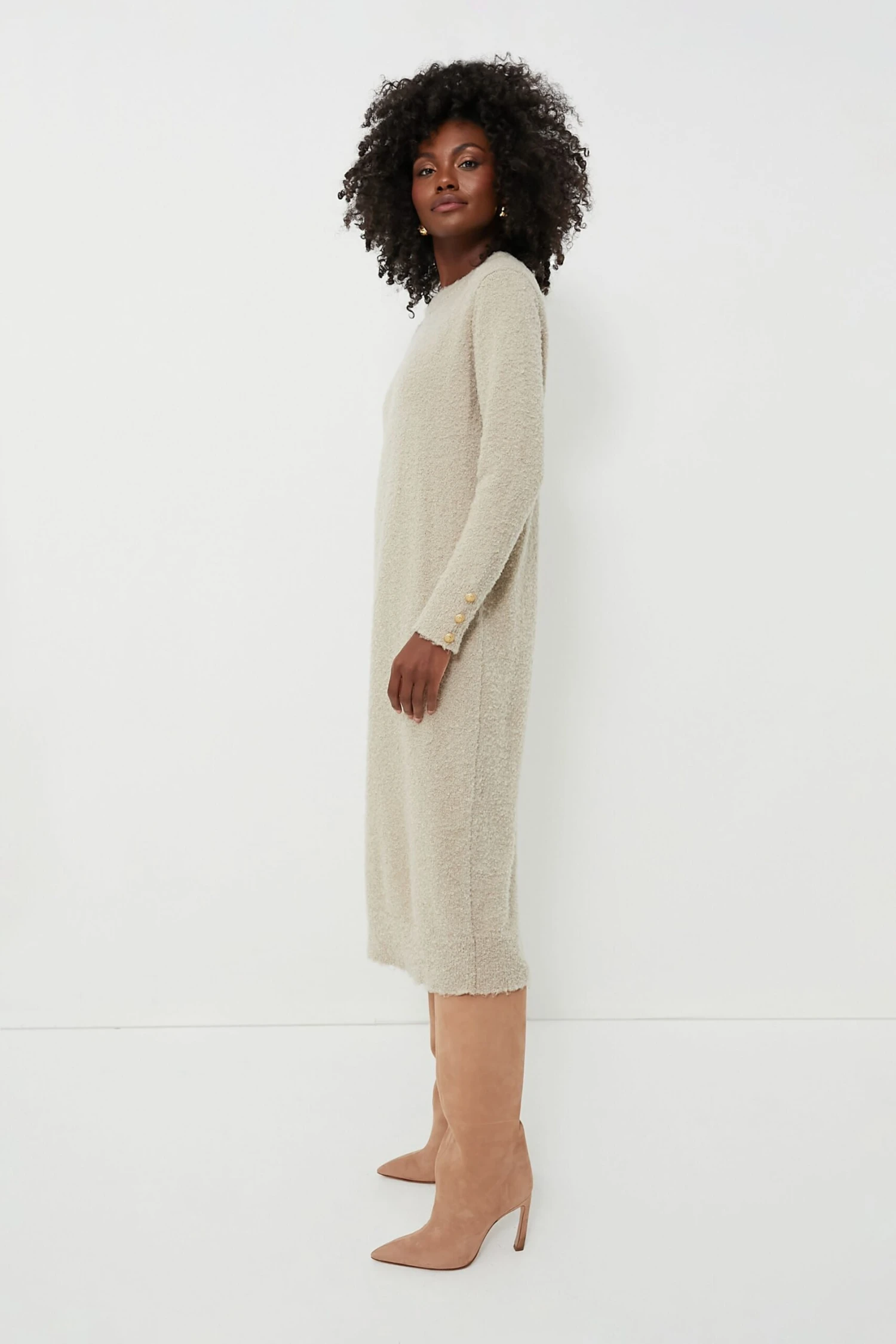 Tan Boucle Knit Nelle Dress - Image 3