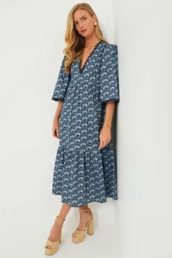 Slate Blue Floral Rhoda Ric-Rac Maxi Dress