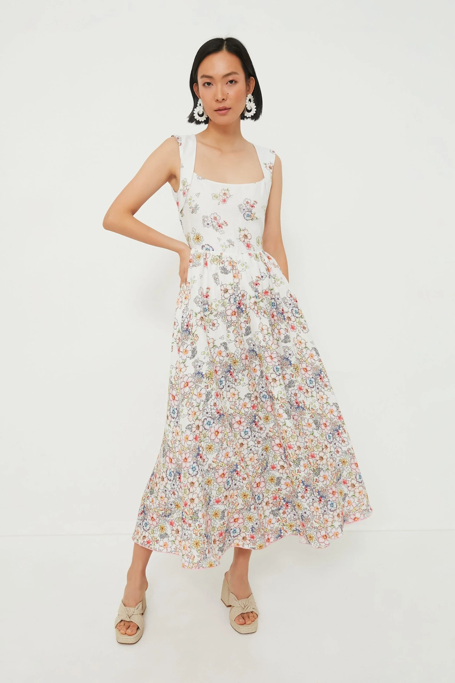 White And Flower Print Midi Dress - Image 6