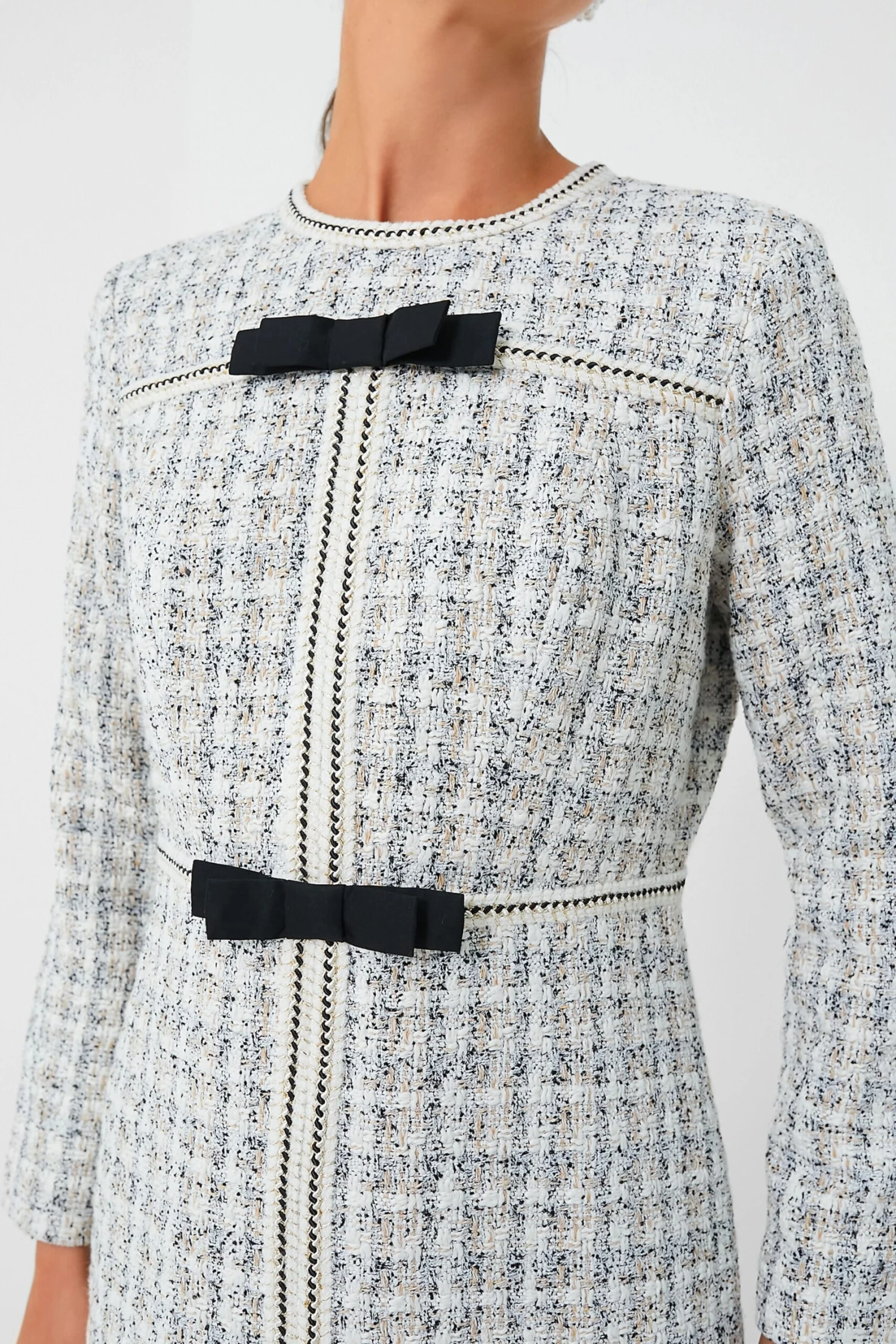 Ivory Bow Tweed Brigitta Dress - Image 6