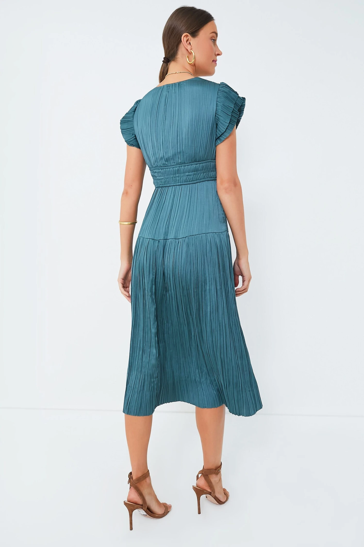 Jade Pleated V-Neck Maxi Dress - Image 4