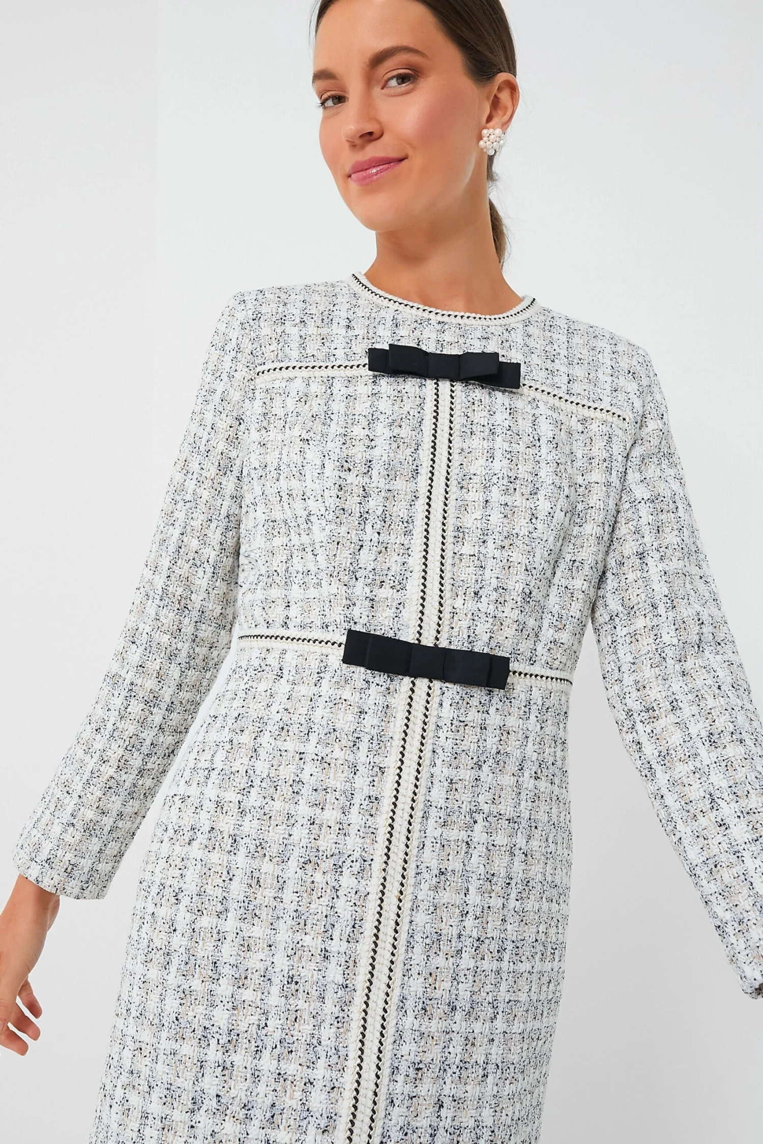 Ivory Bow Tweed Brigitta Dress - Image 8