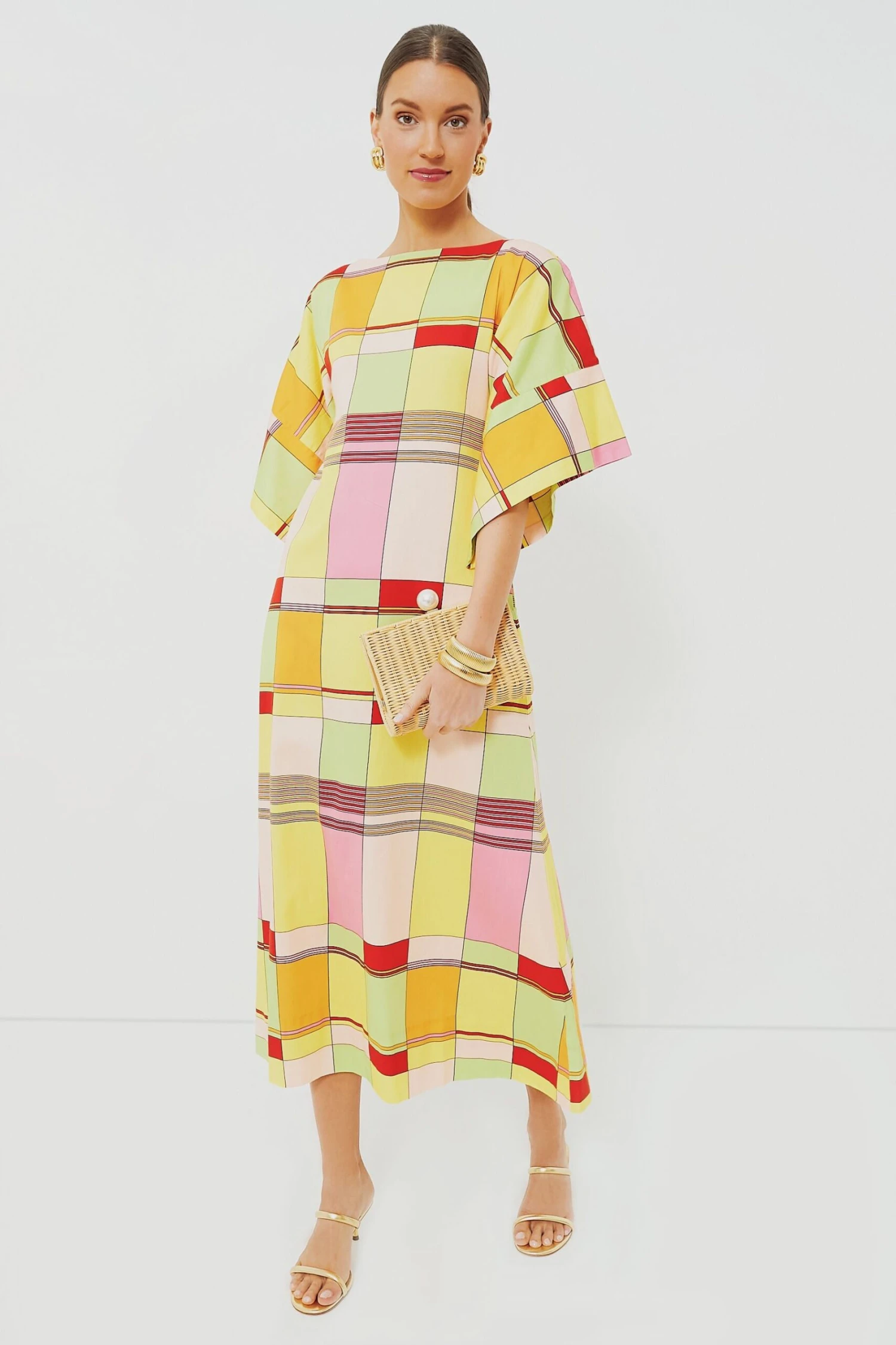 Yellow Colorblock Plaid Spinnaker Maxi Dress - Image 2