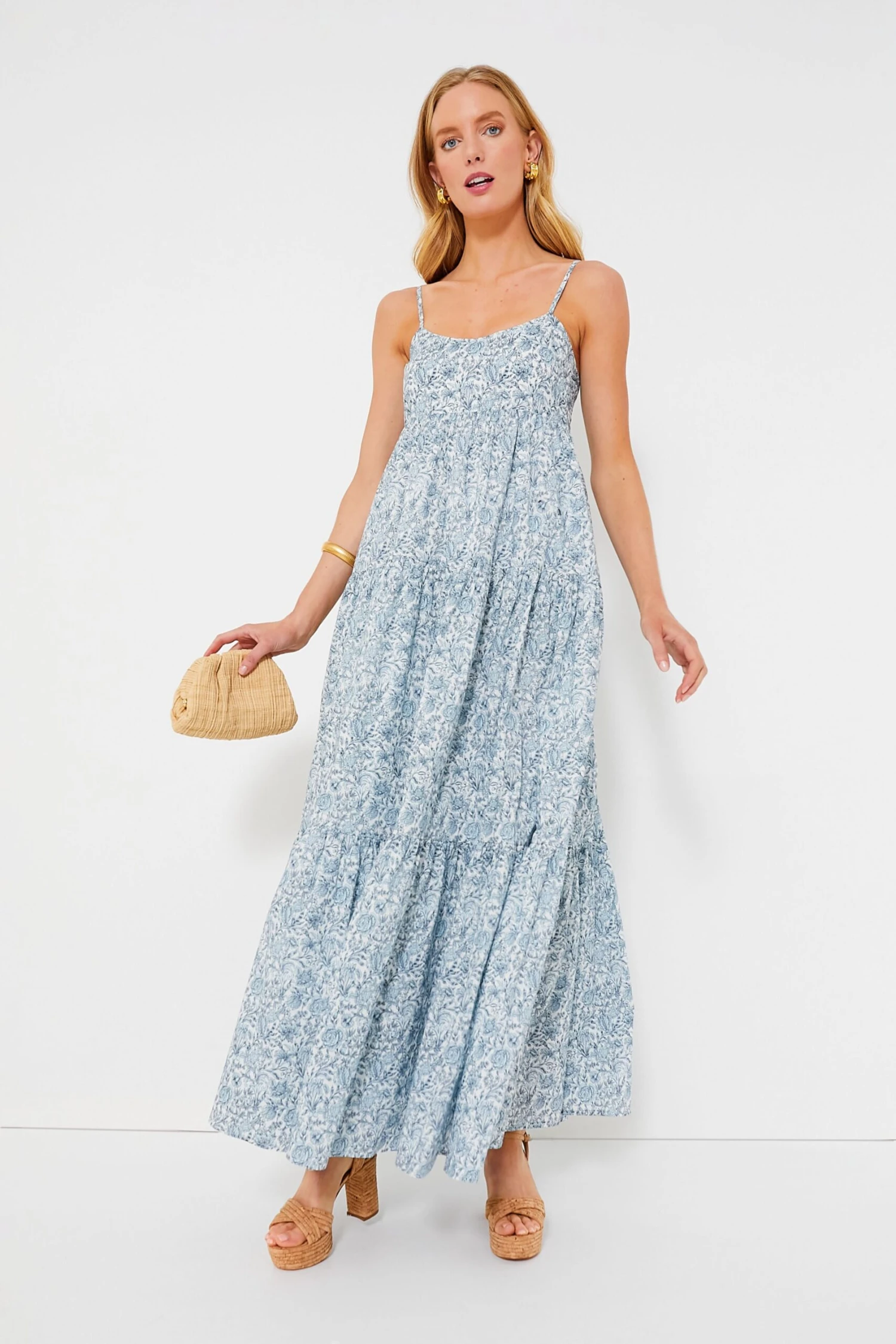 Blue And White Floral Tiered Teresa Maxi Dress - Image 3