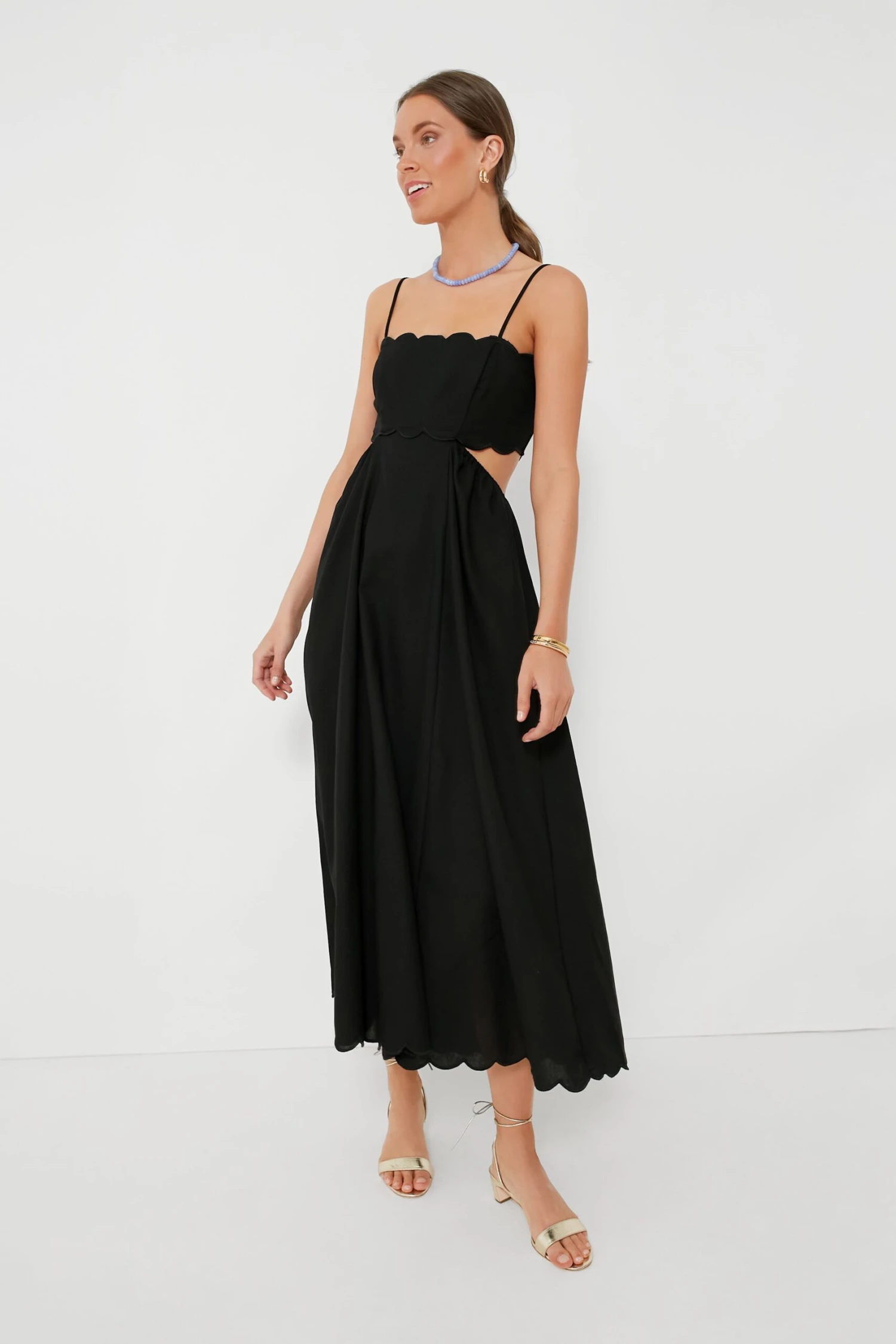 Black Scallop Hem Dress