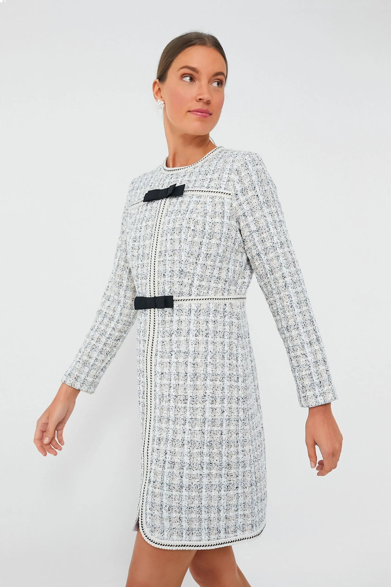 Ivory Bow Tweed Brigitta Dress - Image 4