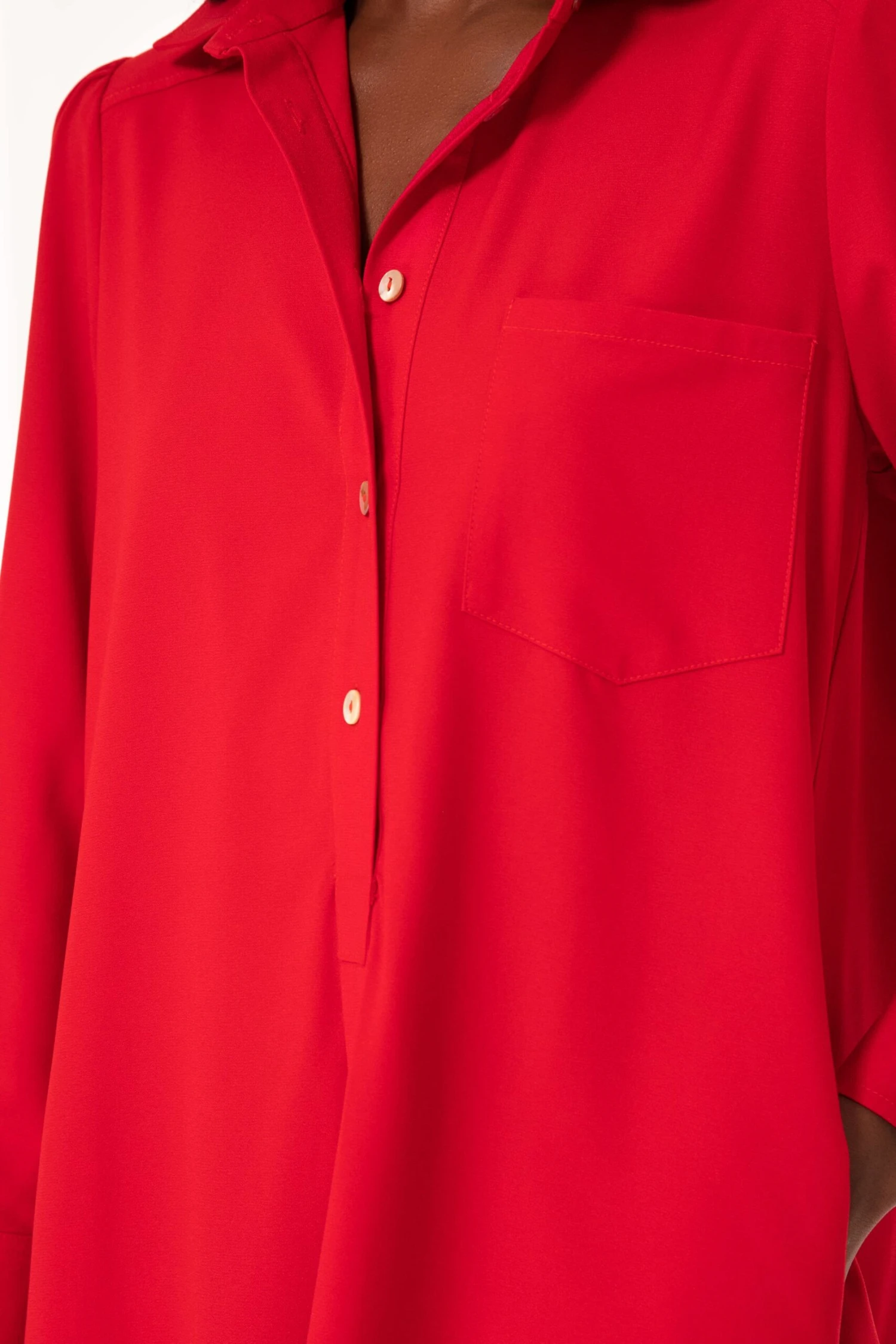 Red Crepe Callahan Shirt Dress - Image 5