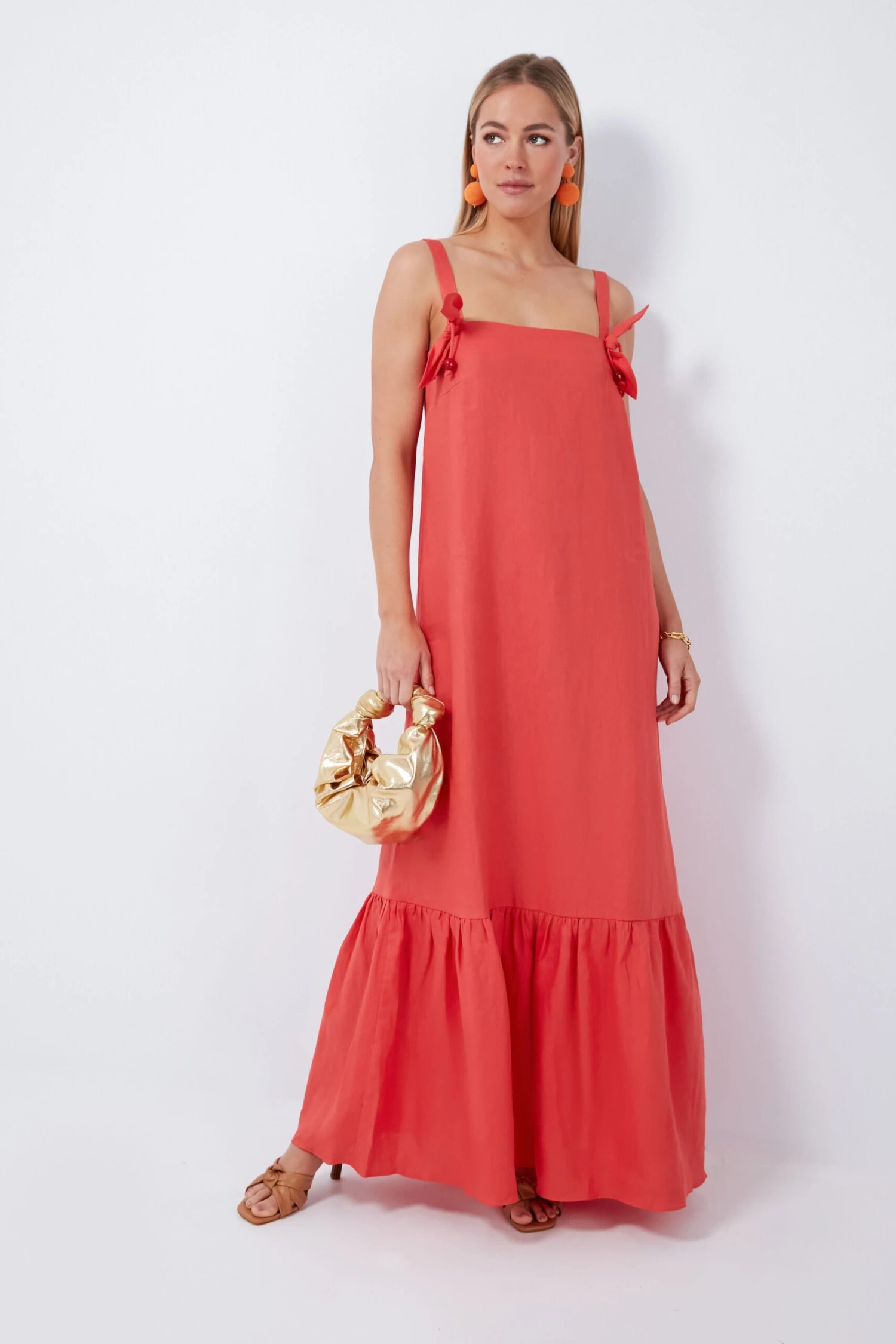 Red Cherry Bomb Solid Long Dress With Straps - Image 2