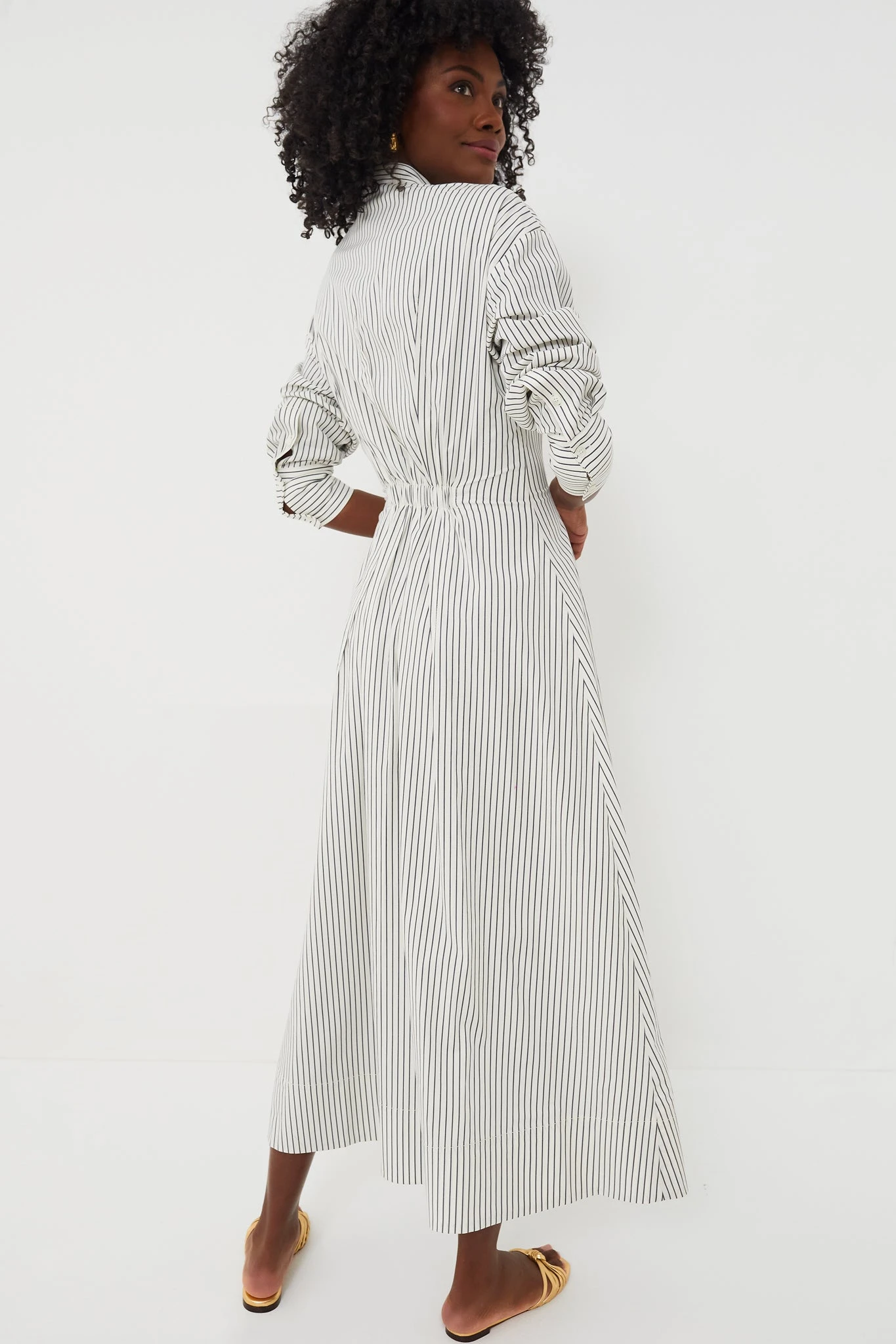 Staud Ivory Micro Stripe Midi Lorenza Dress - Image 4
