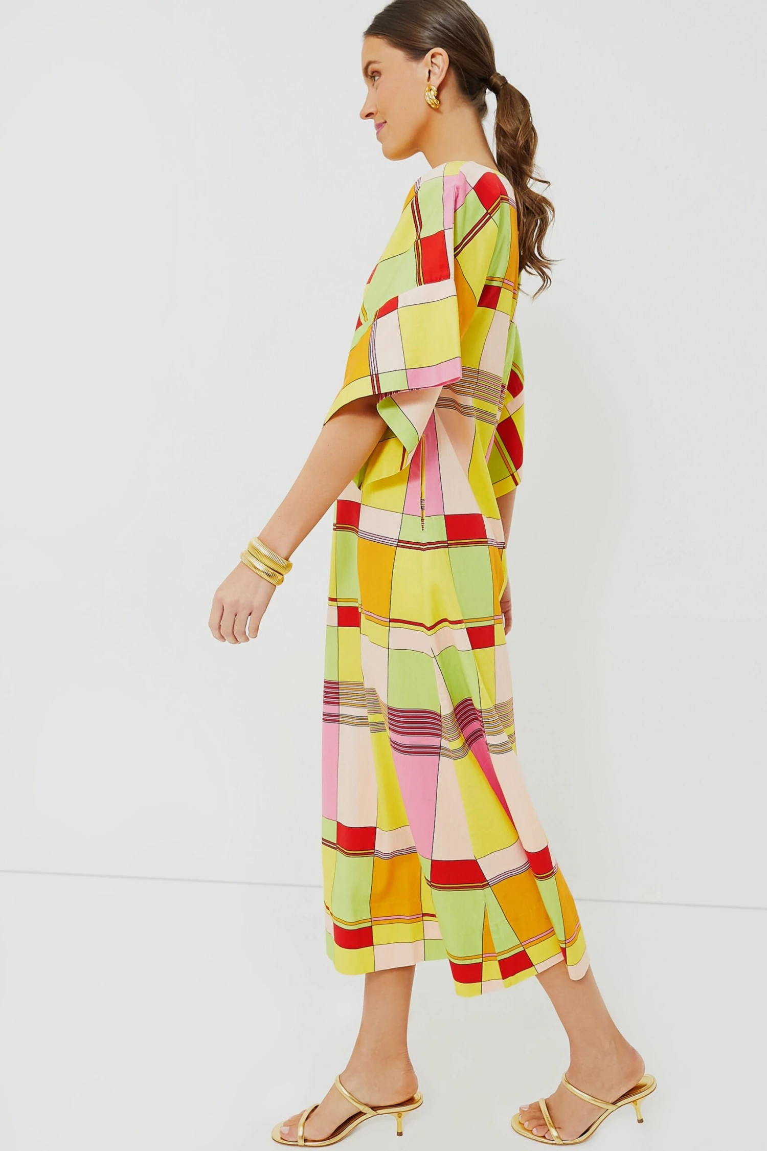 Yellow Colorblock Plaid Spinnaker Maxi Dress - Image 3