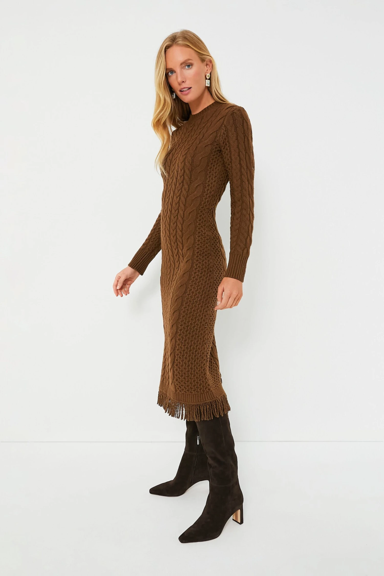 Brown Freya Fringe Sweater Dress - Image 3