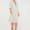 Sand Demi Puff Sleeve Midi Dress