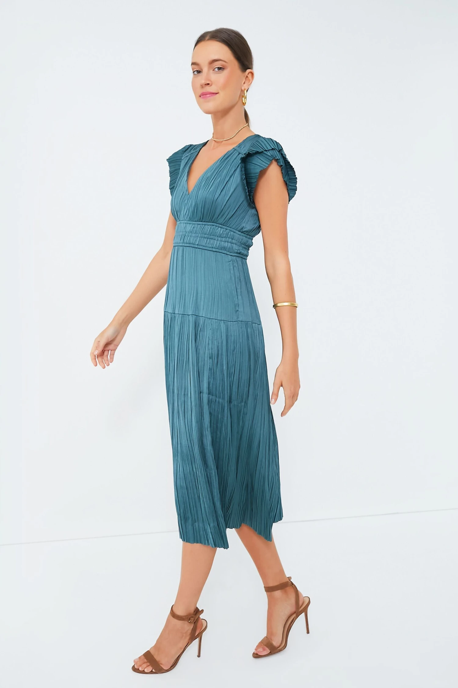Jade Pleated V-Neck Maxi Dress - Image 3