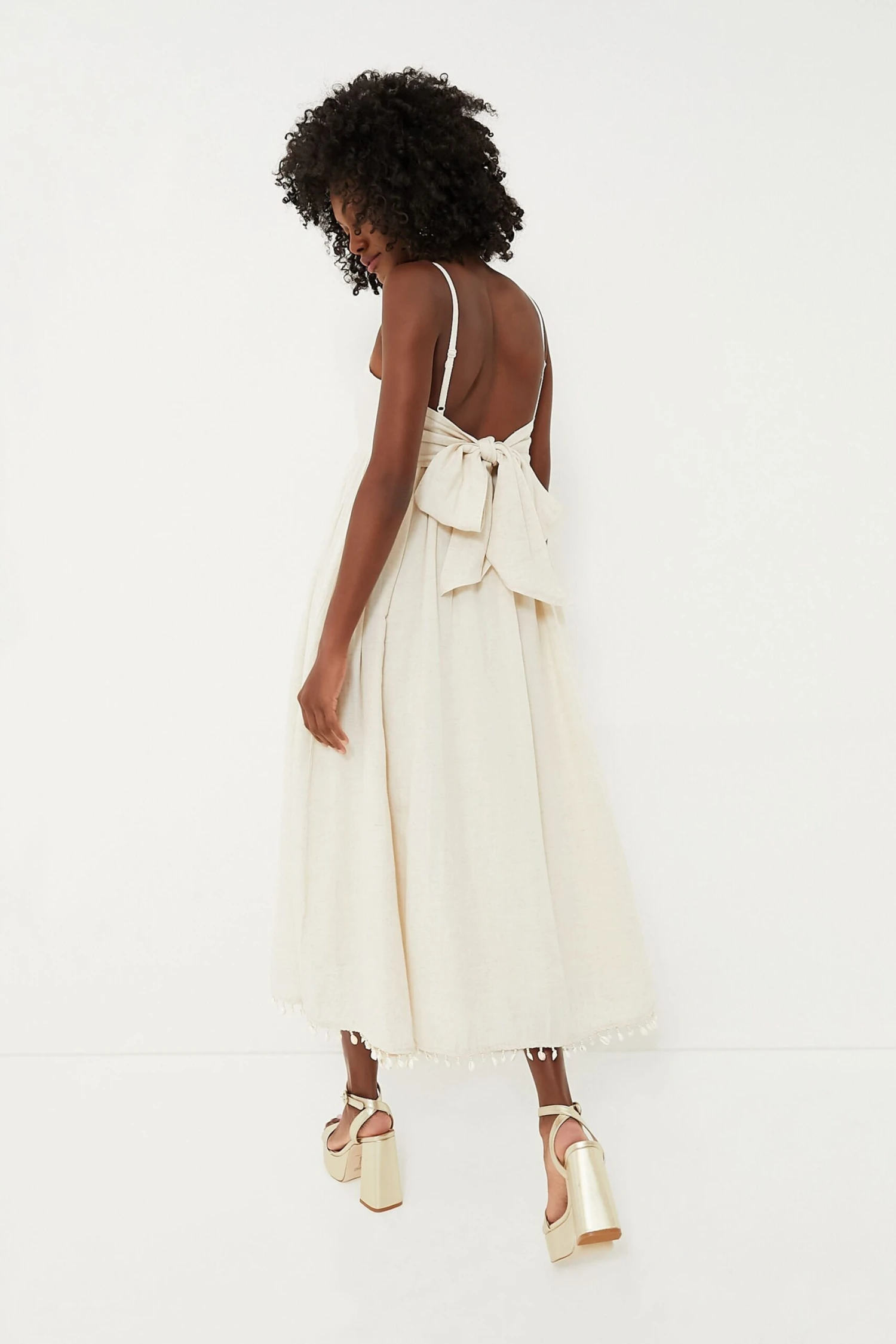 Light Sand With Puka Shell Fringe Gavin Midi Dress - Image 4