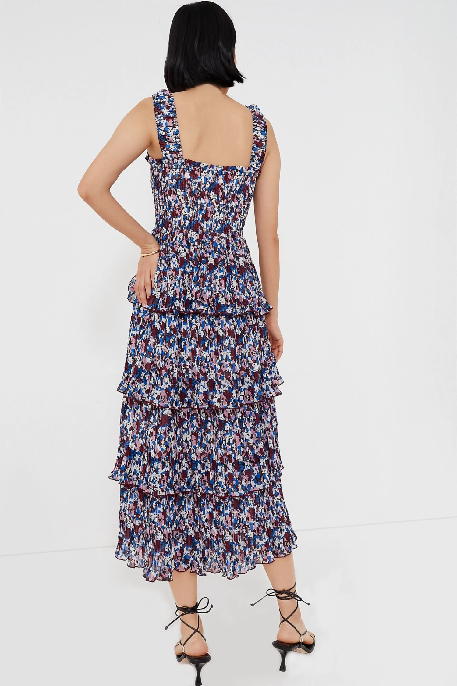 Ganni Multi Pleated Georgette Flounce Smock Midi Dress - Image 4