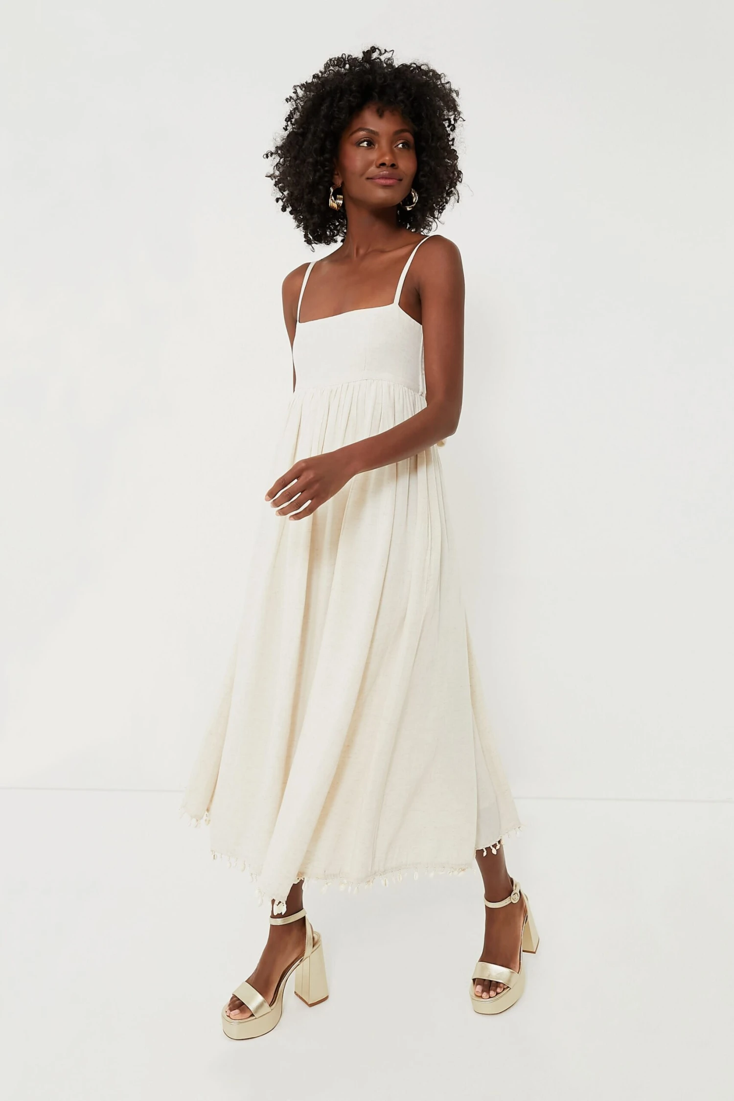 Light Sand With Puka Shell Fringe Gavin Midi Dress - Image 6