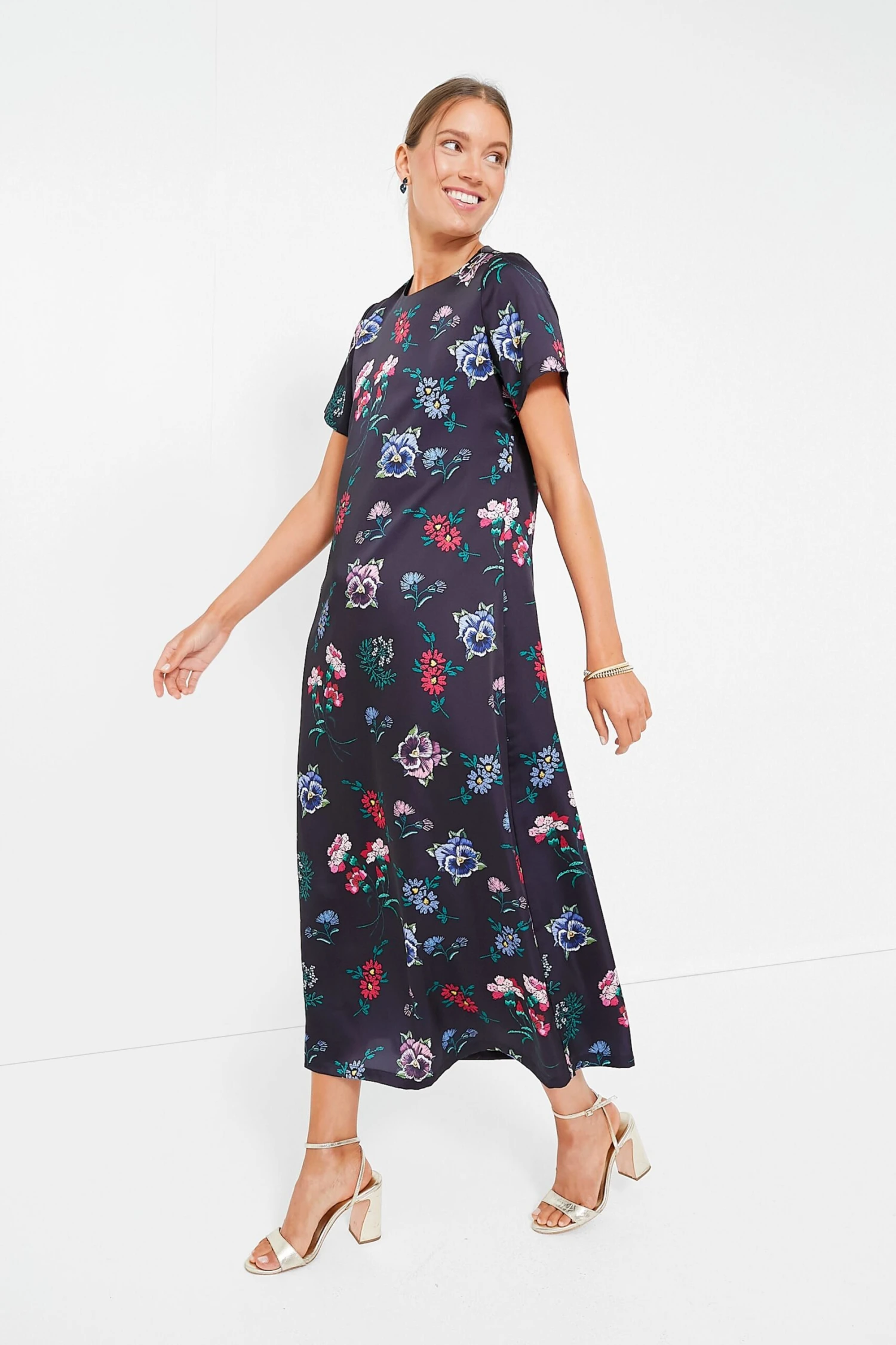 Black Floral Silky Riley Maxi Dress - Image 3