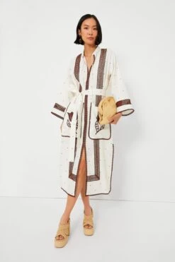 Antique White And Chocolate Embroidered Tulip Dress