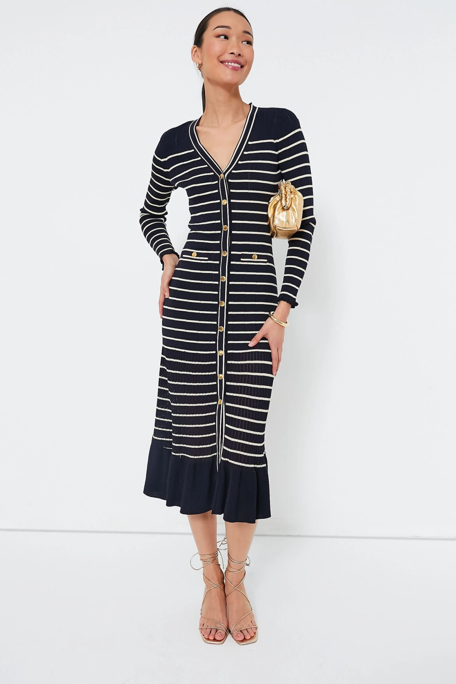 Navy Stripe Marina Midi Dress - Image 2