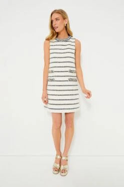 Navy Stripe Tweed Sleeveless Jackie Dress