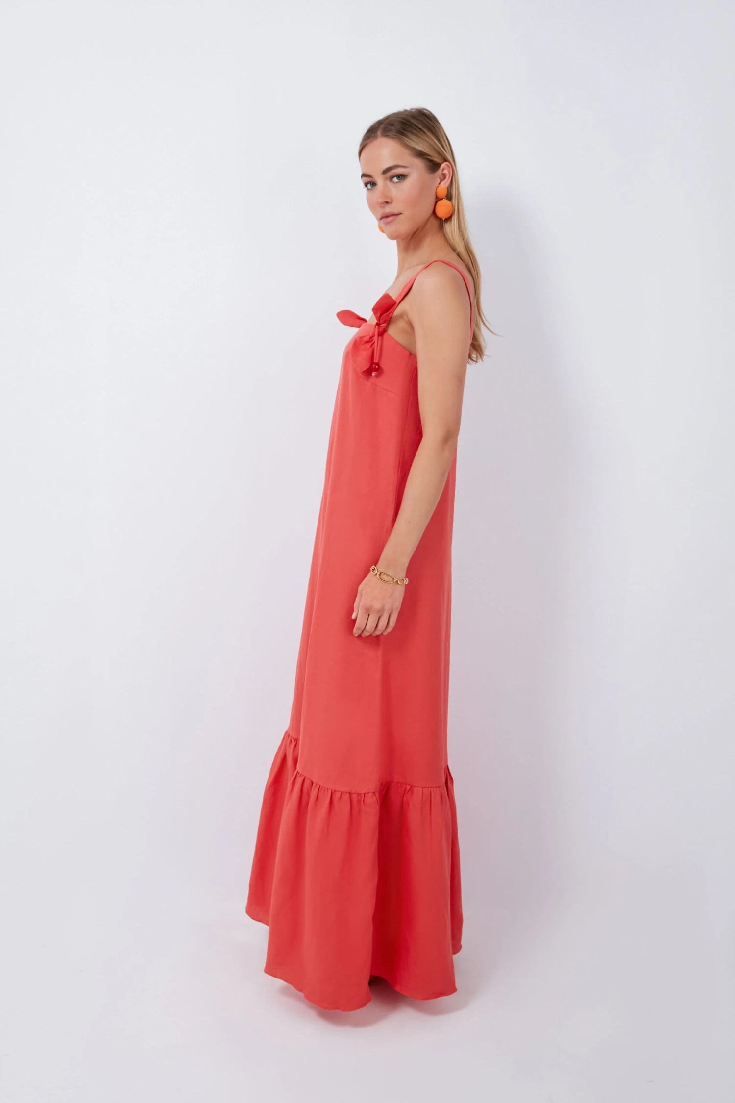 Red Cherry Bomb Solid Long Dress With Straps - Image 3