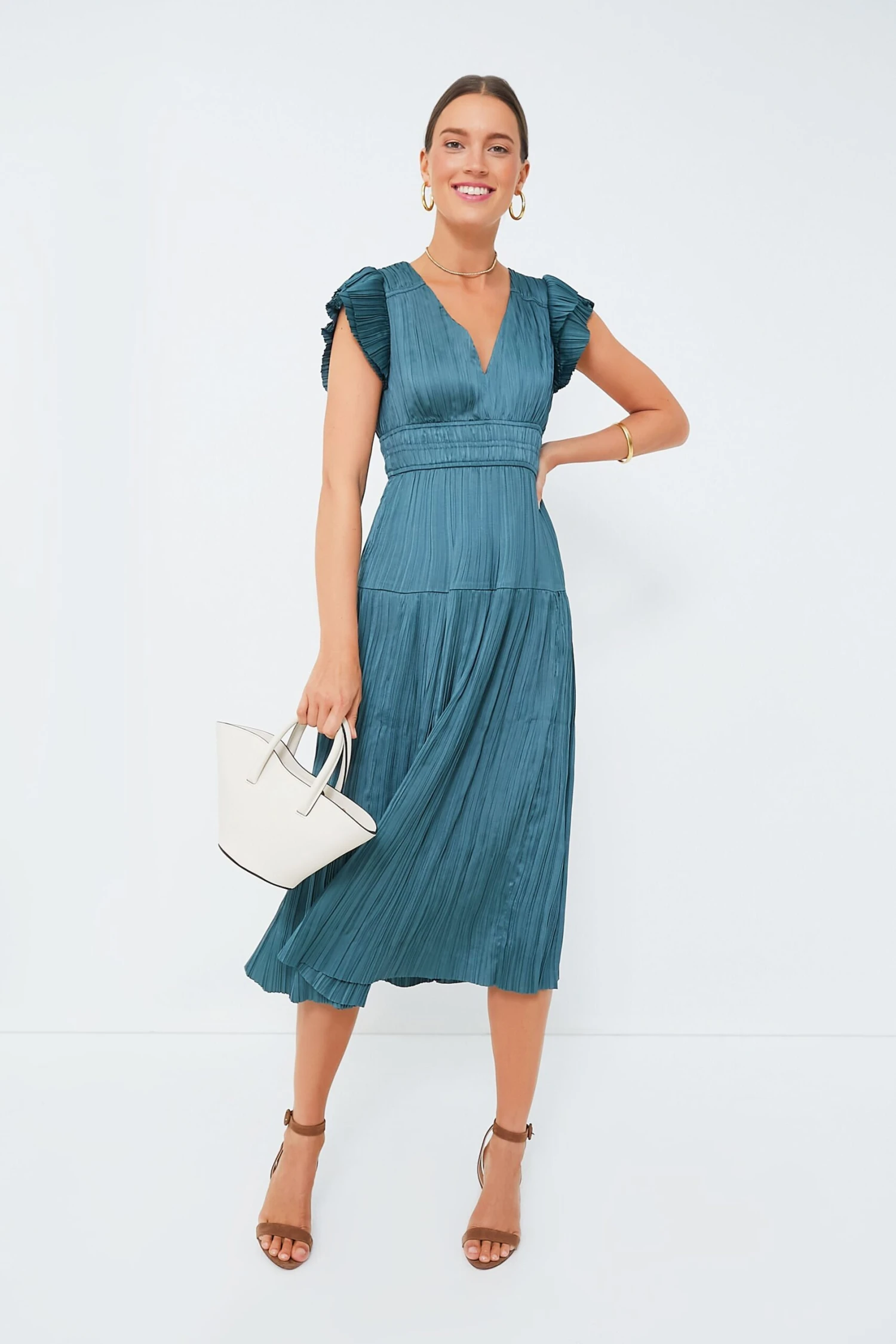 Jade Pleated V-Neck Maxi Dress - Image 2