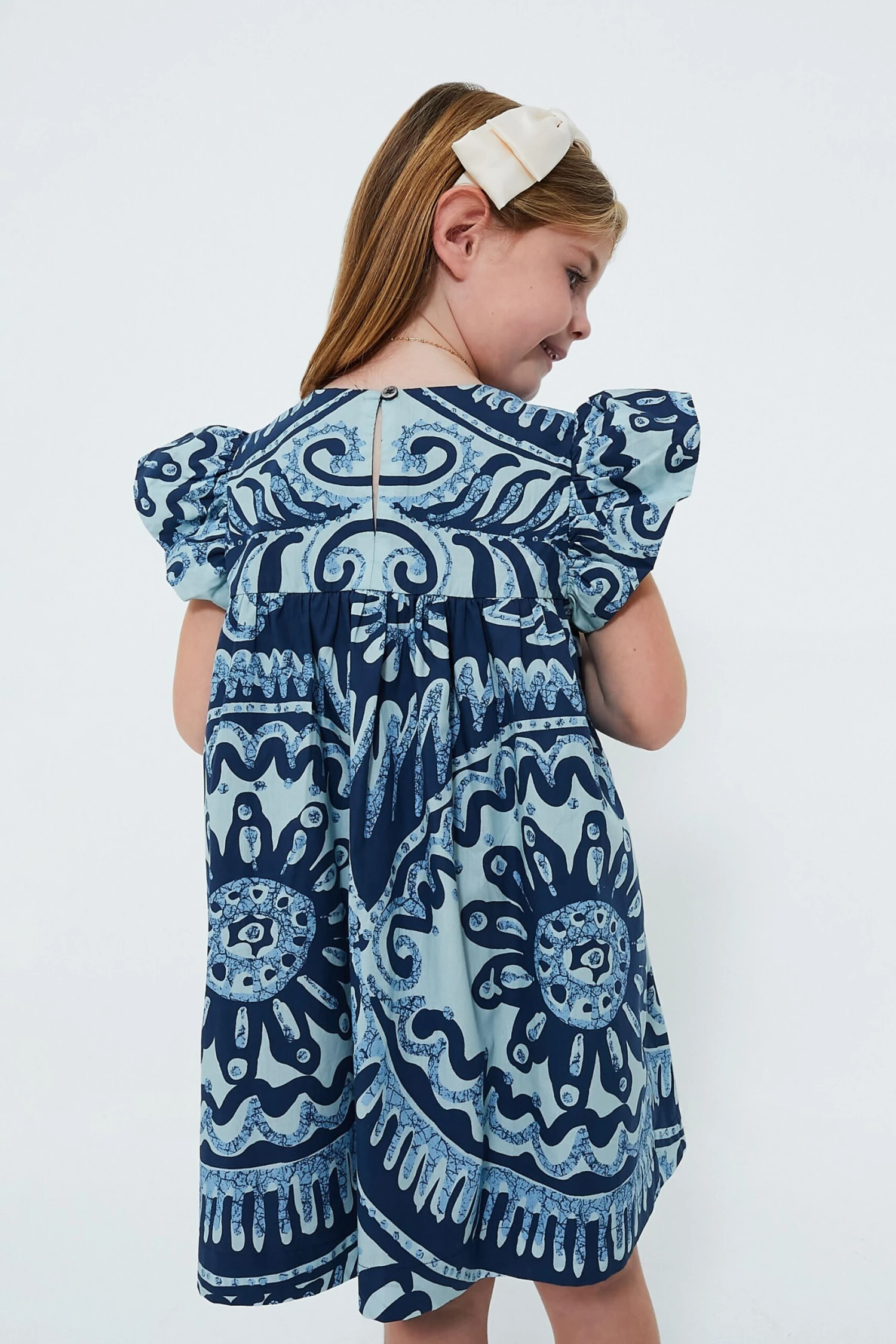 Exclusive Blue Charlough Print Flutter Sleeve Dress - Image 4