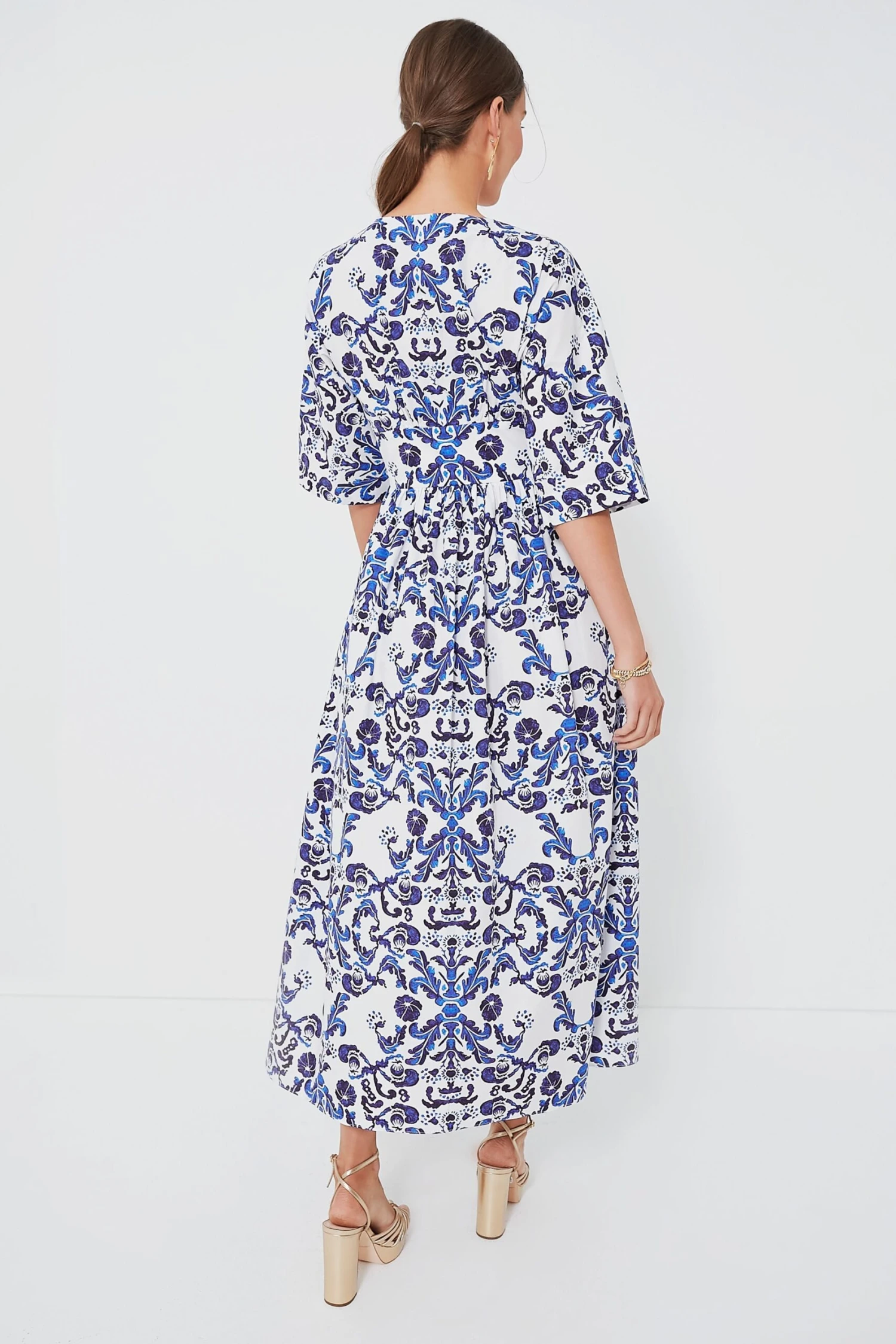 Milanese Wallpaper Blue Elowen California Poplin Dress - Image 4