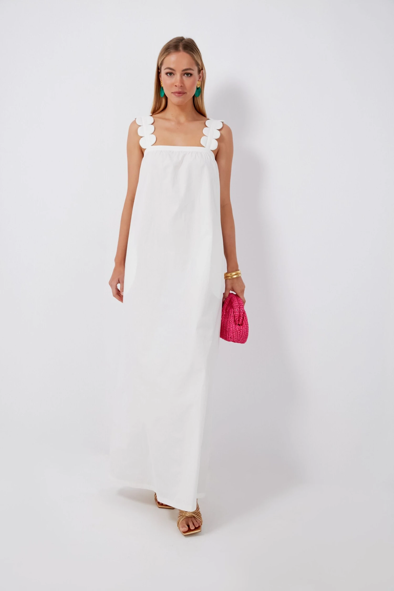 Off White Bubble Long Dress With Straps - Image 3