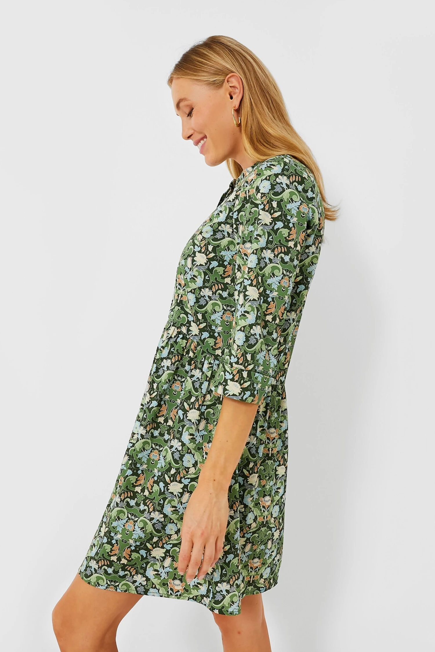Sage Deco Damask Royal Shirt Dress - Image 4