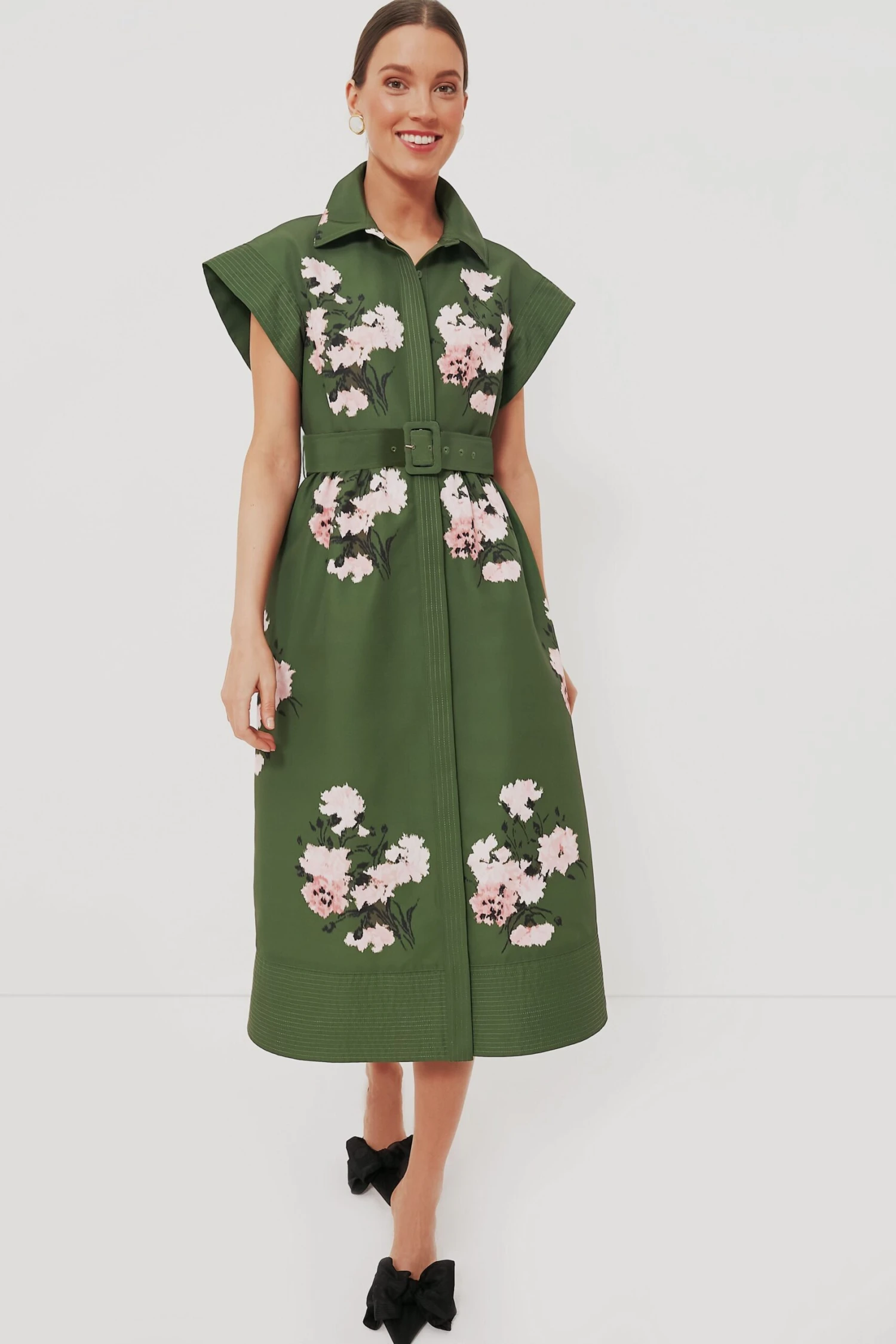 Olive And Pressed Powder Floral Chloe Dress