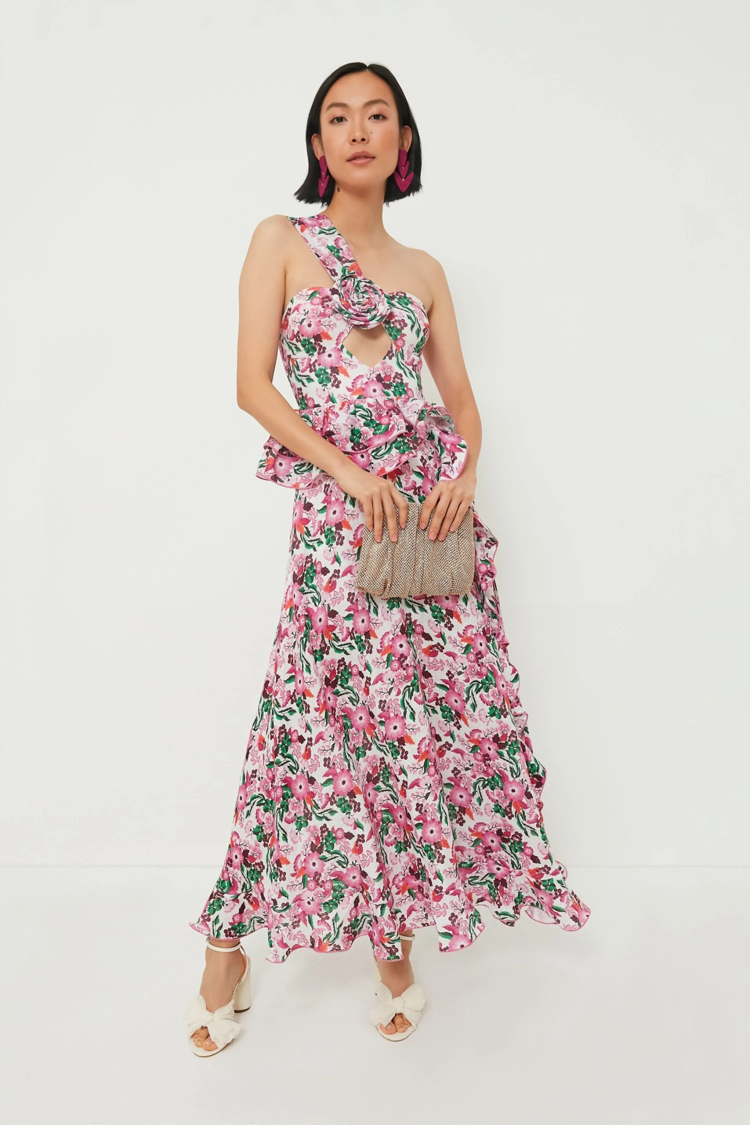Pink Floral Linen Maxi Dress - Image 2