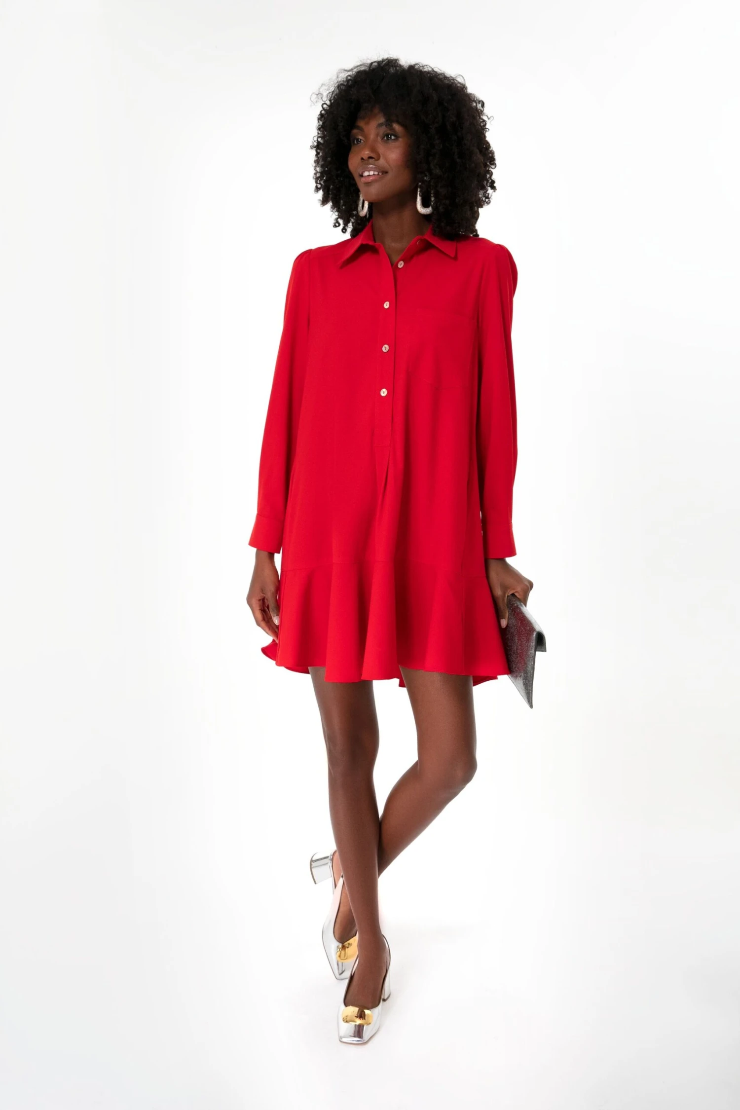 Red Crepe Callahan Shirt Dress - Image 6