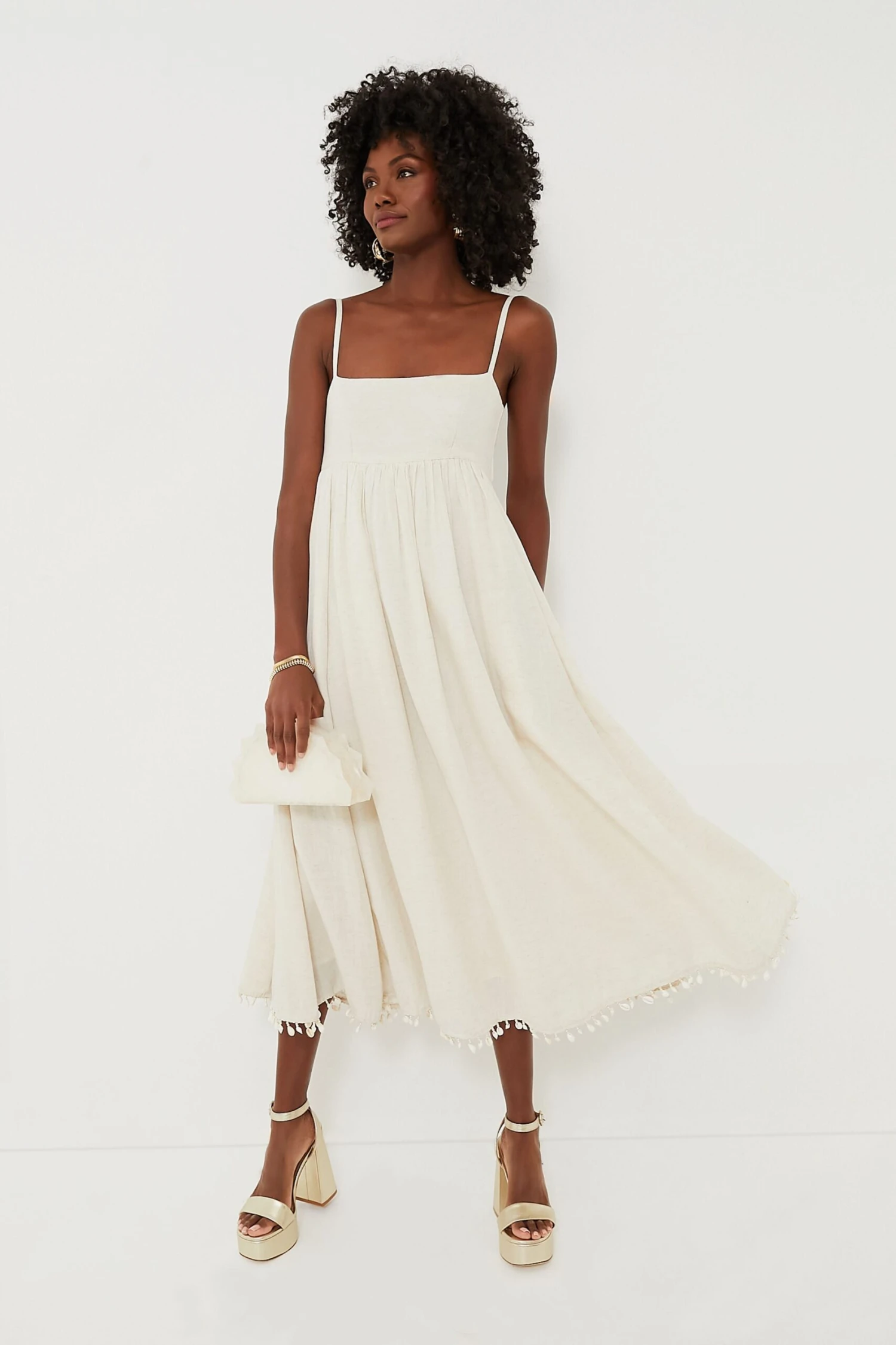 Light Sand With Puka Shell Fringe Gavin Midi Dress - Image 2