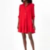 Red Crepe Callahan Shirt Dress
