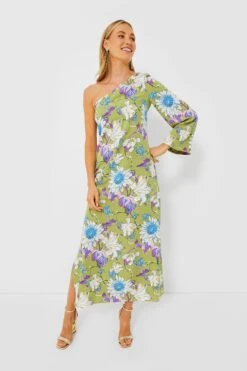 Green Floral One Shoulder Odelia Maxi Dress