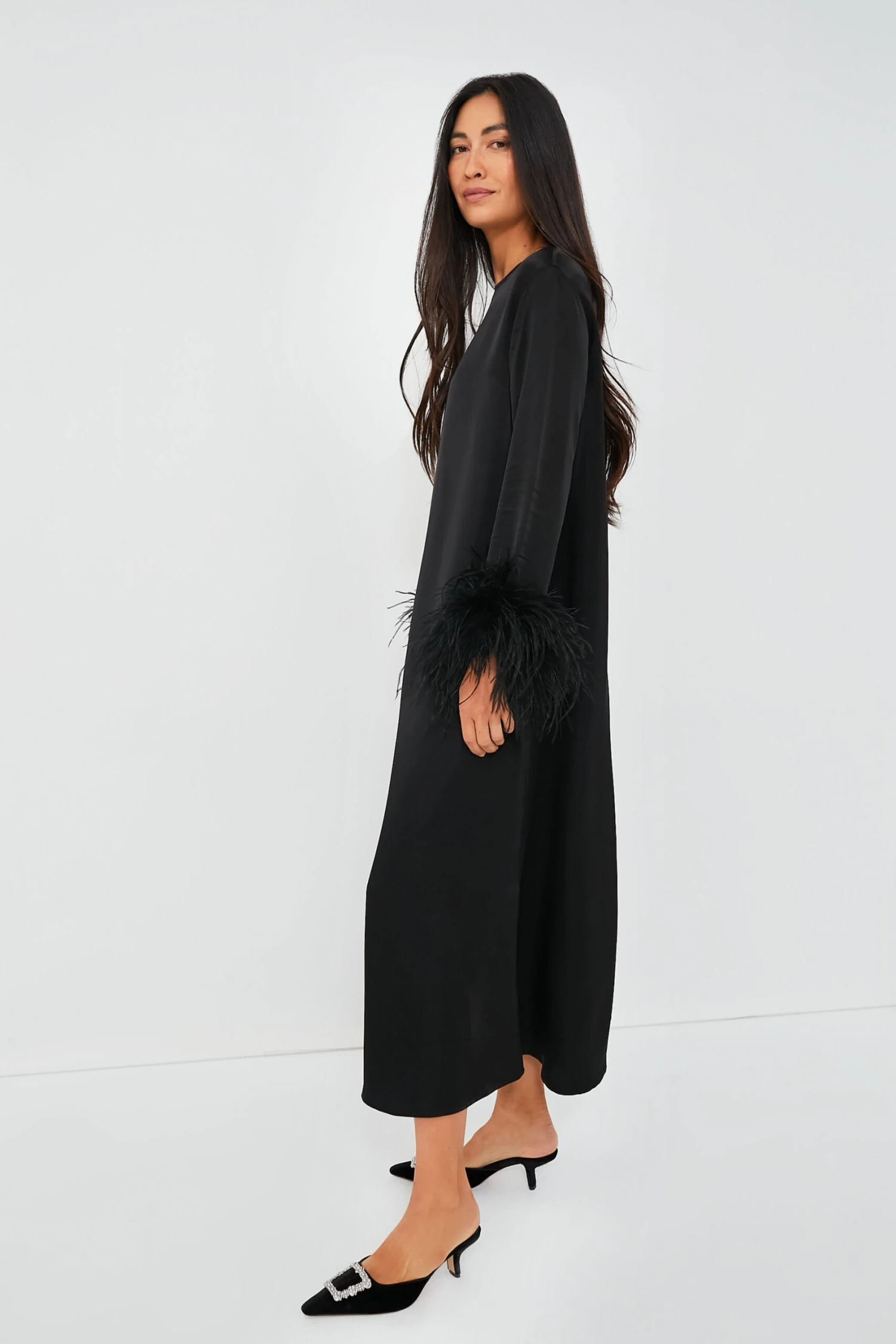 Black Suzi Maxi Dress With Detachable Feathers - Image 3