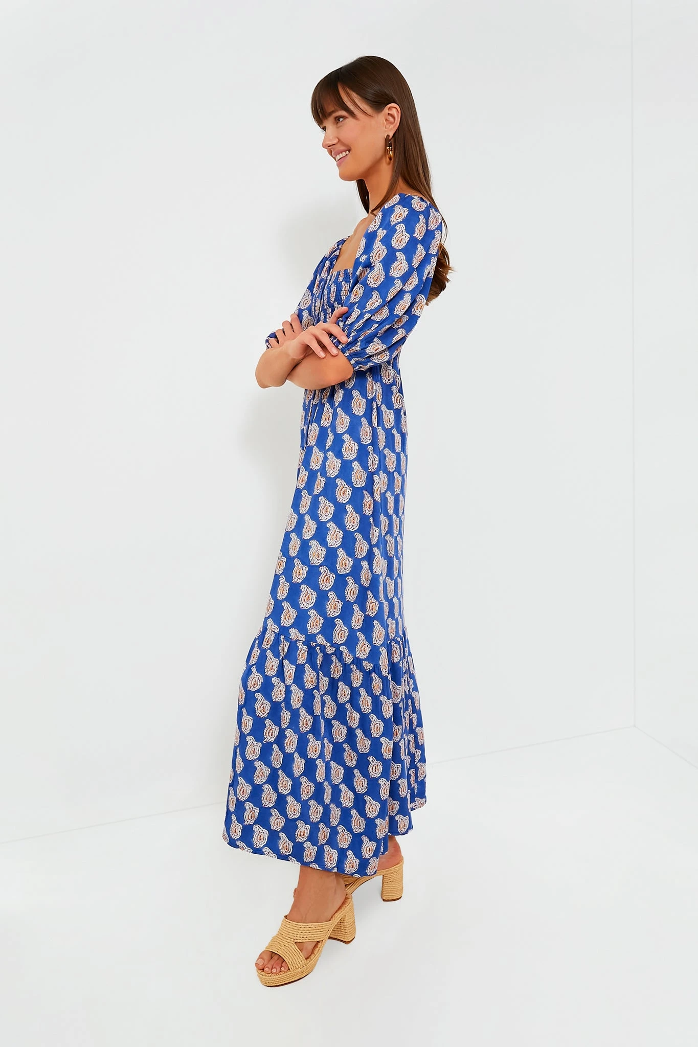 Blue Paisley Flower Satin Santiago Maxi Dress - Image 3