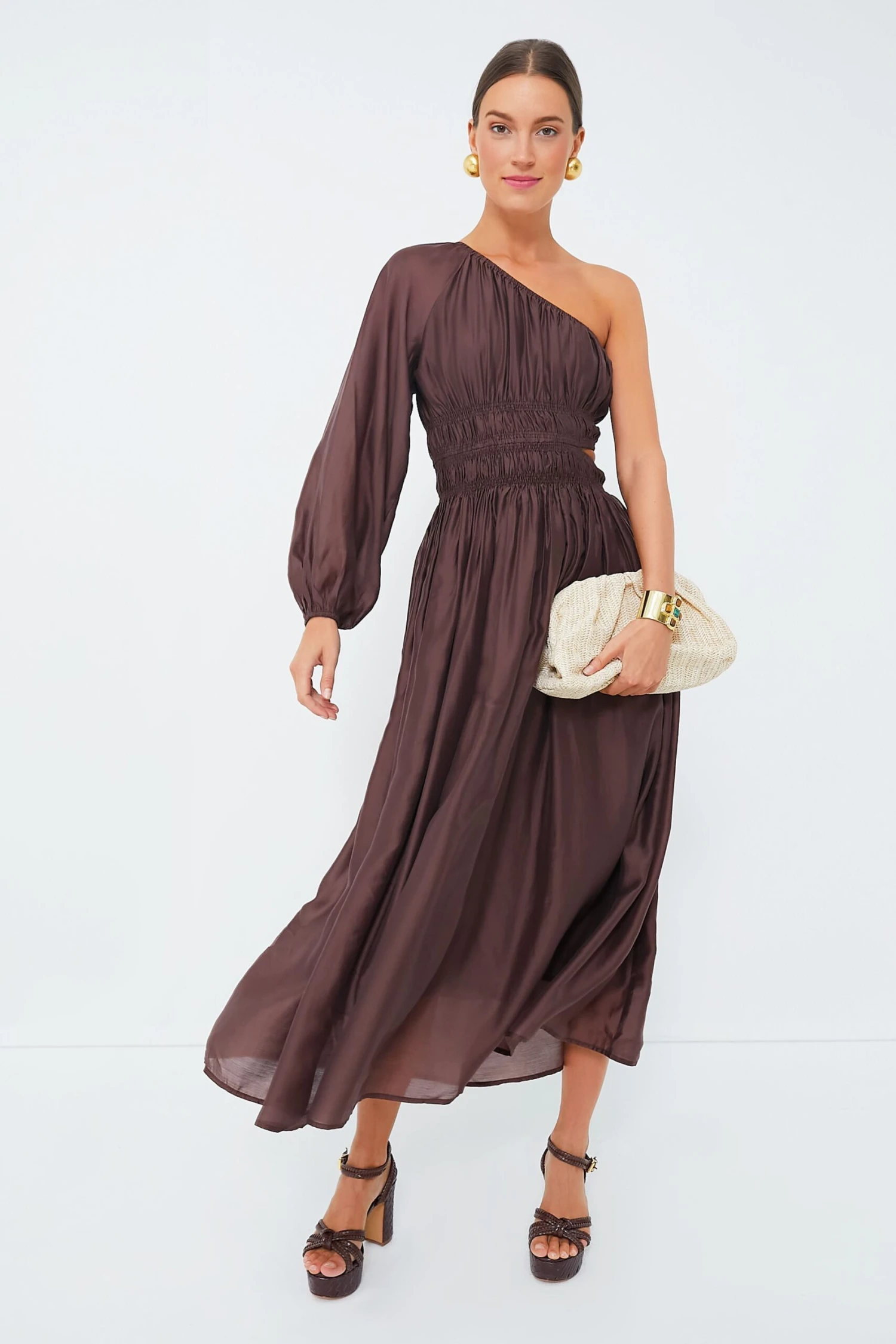 Chocolate One Shoulder Maxi Dress - Image 2