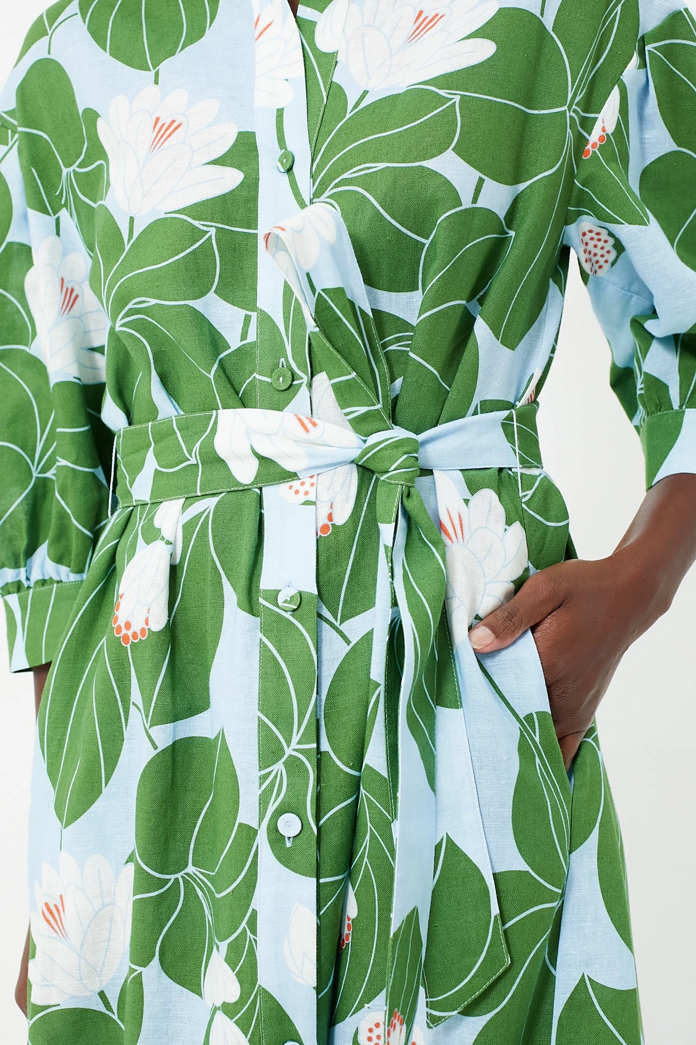 Green Waterlily Bianca Linen Dress - Image 5