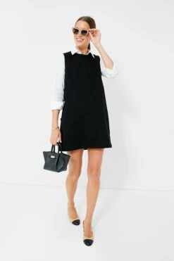 Black Bitsy Twill Mini Swing Dress