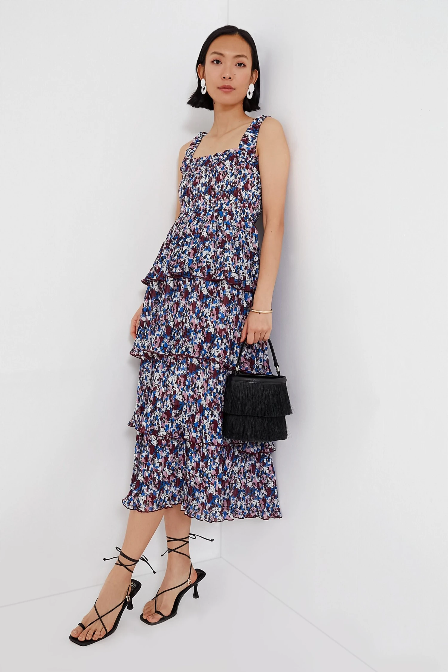 Ganni Multi Pleated Georgette Flounce Smock Midi Dress - Image 2