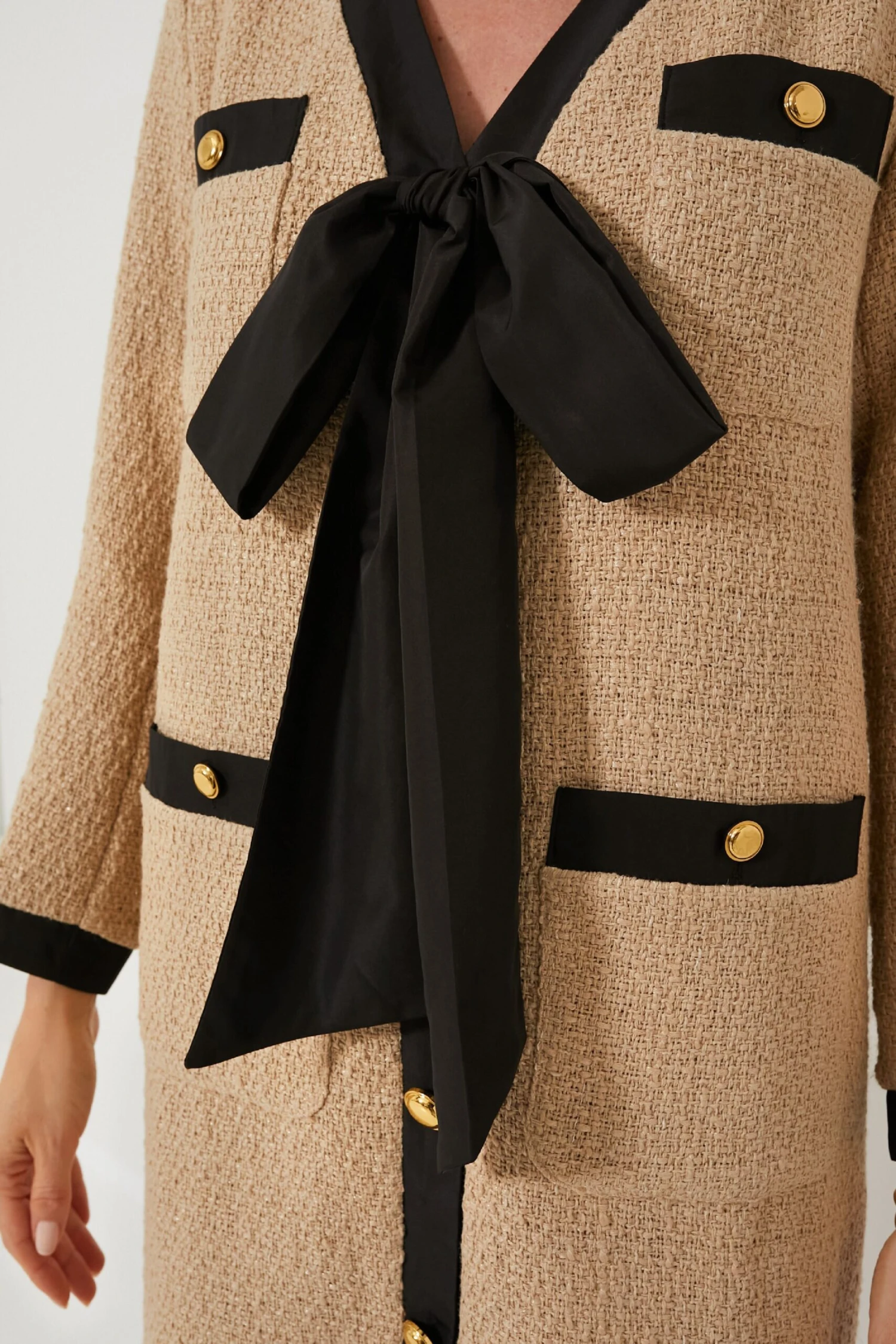 Tan Coco Tweed Bow Dress - Image 5