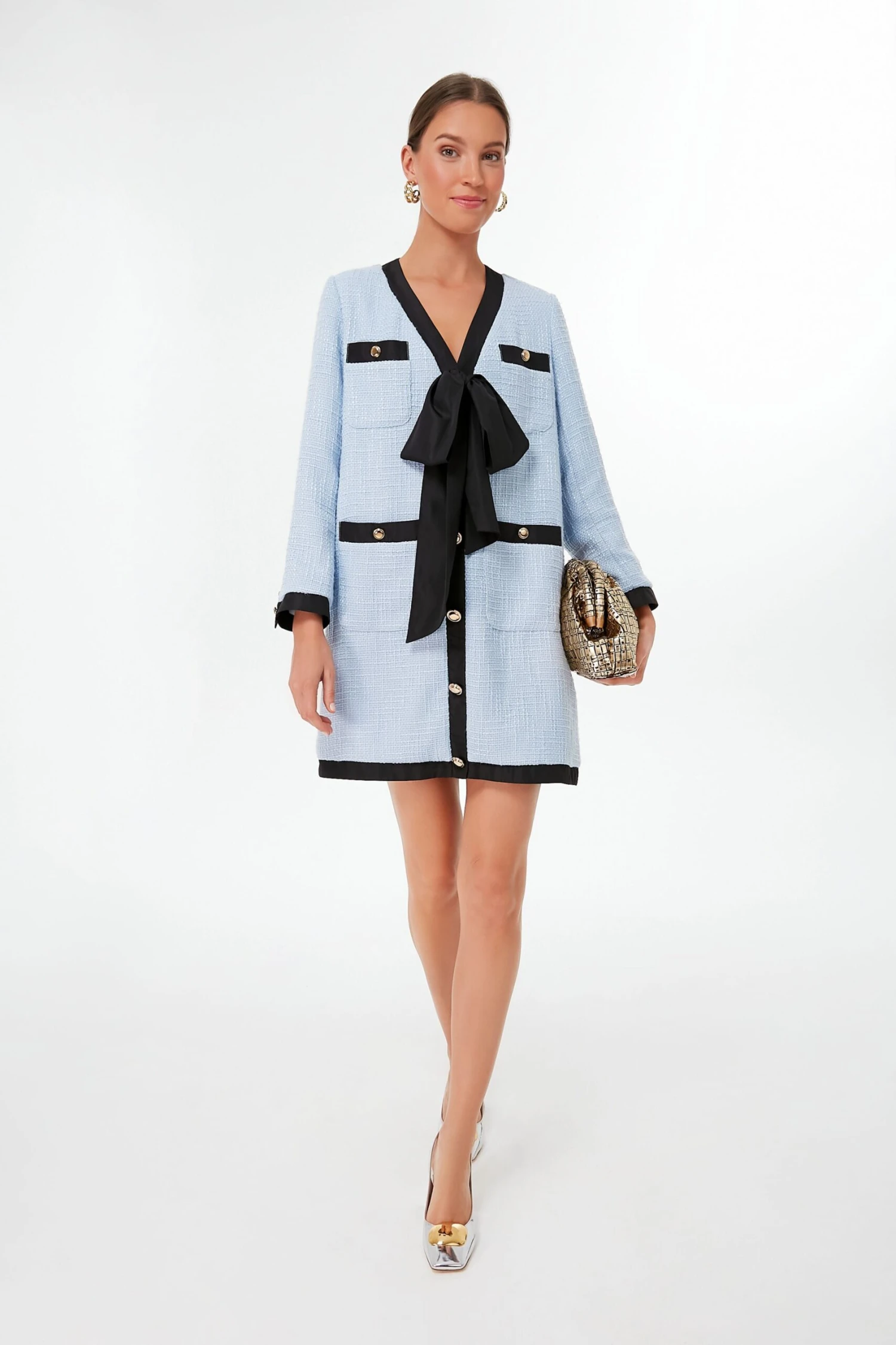 Light Blue Coco Tweed Bow Dress - Image 6