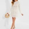 White Lakshmi Embroidery Longsleeve Tunic Dress