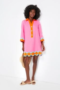 Peony Pink And Tangerine Collier Dress