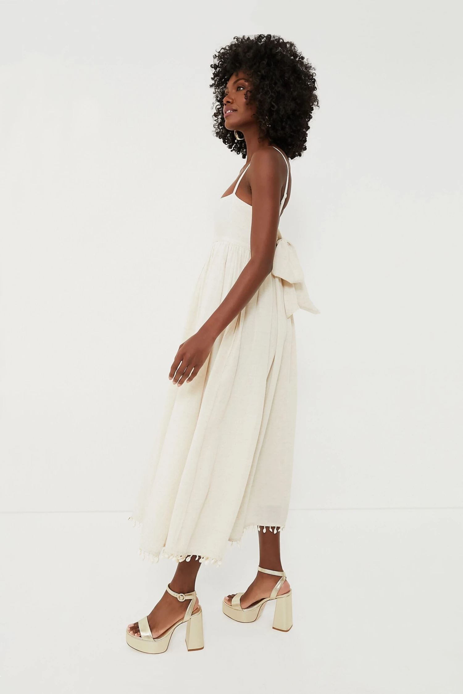 Light Sand With Puka Shell Fringe Gavin Midi Dress - Image 3