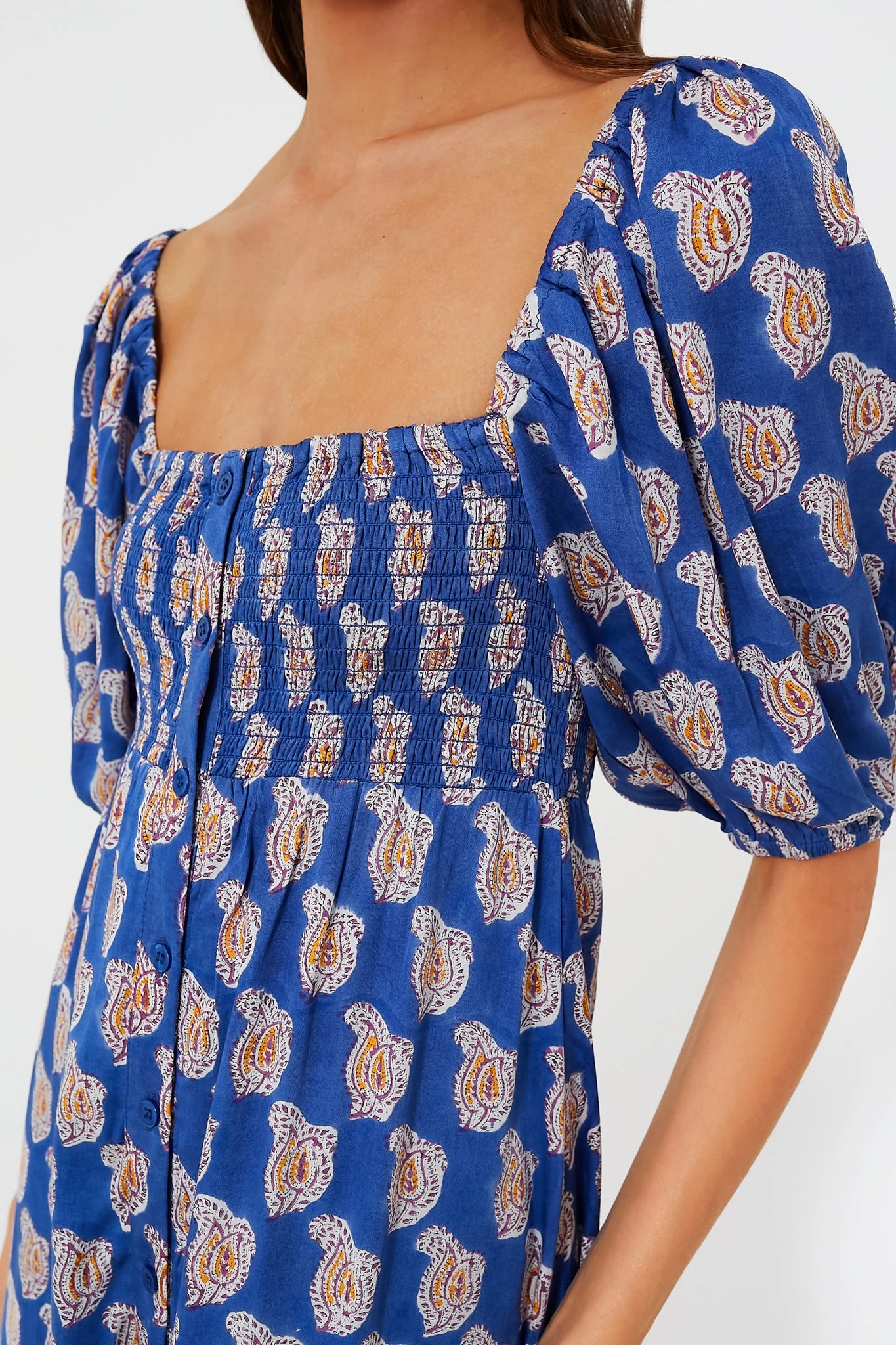 Blue Paisley Flower Satin Santiago Maxi Dress - Image 5